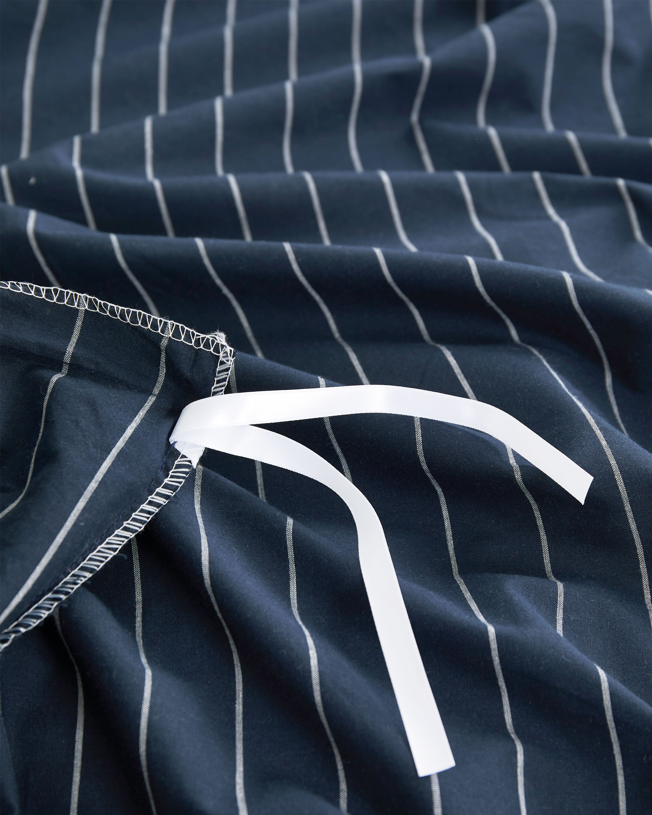 Navy Striped Washed Cotton Duvet Cover Set