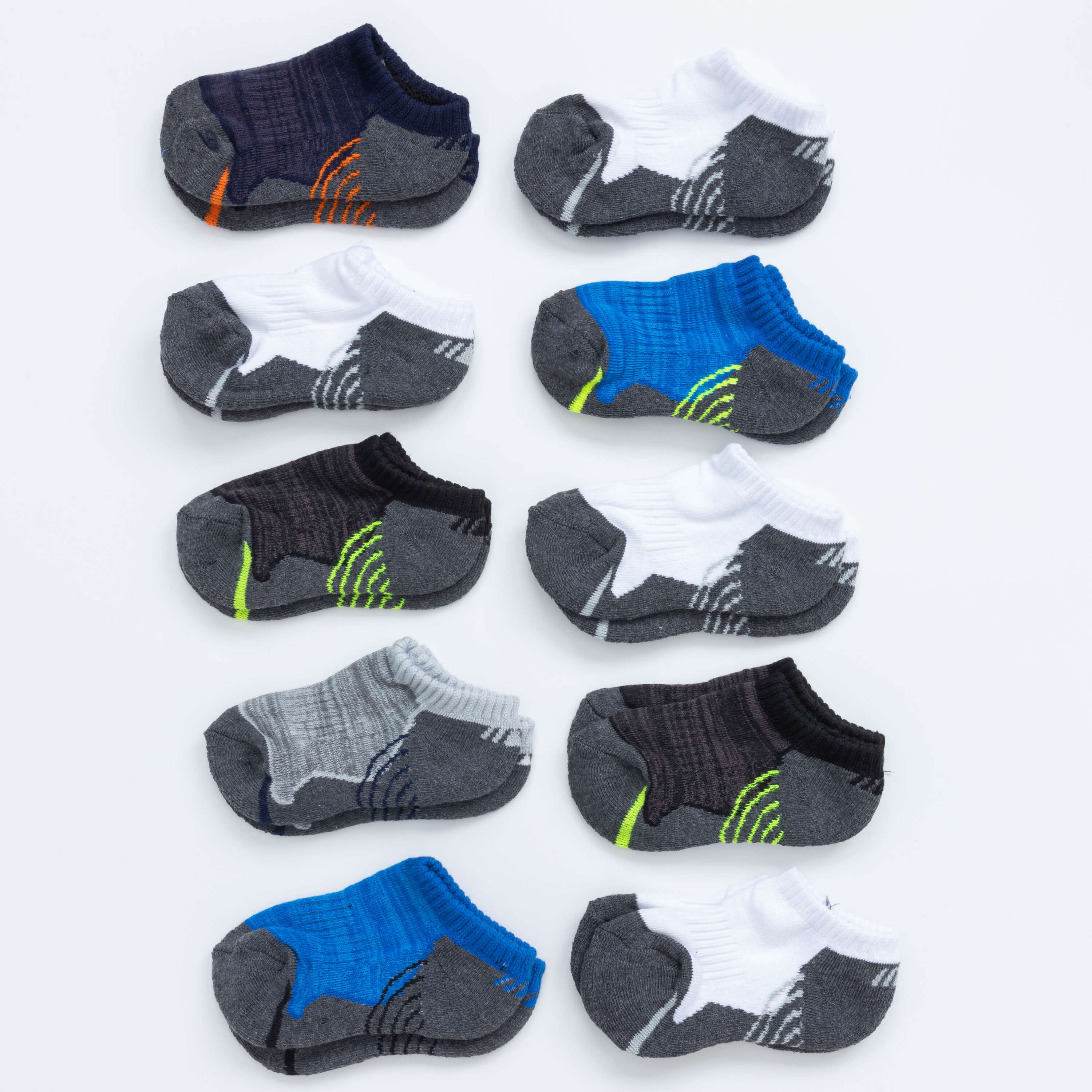 Boys' 10 Pack Half Cushion No-Show Socks