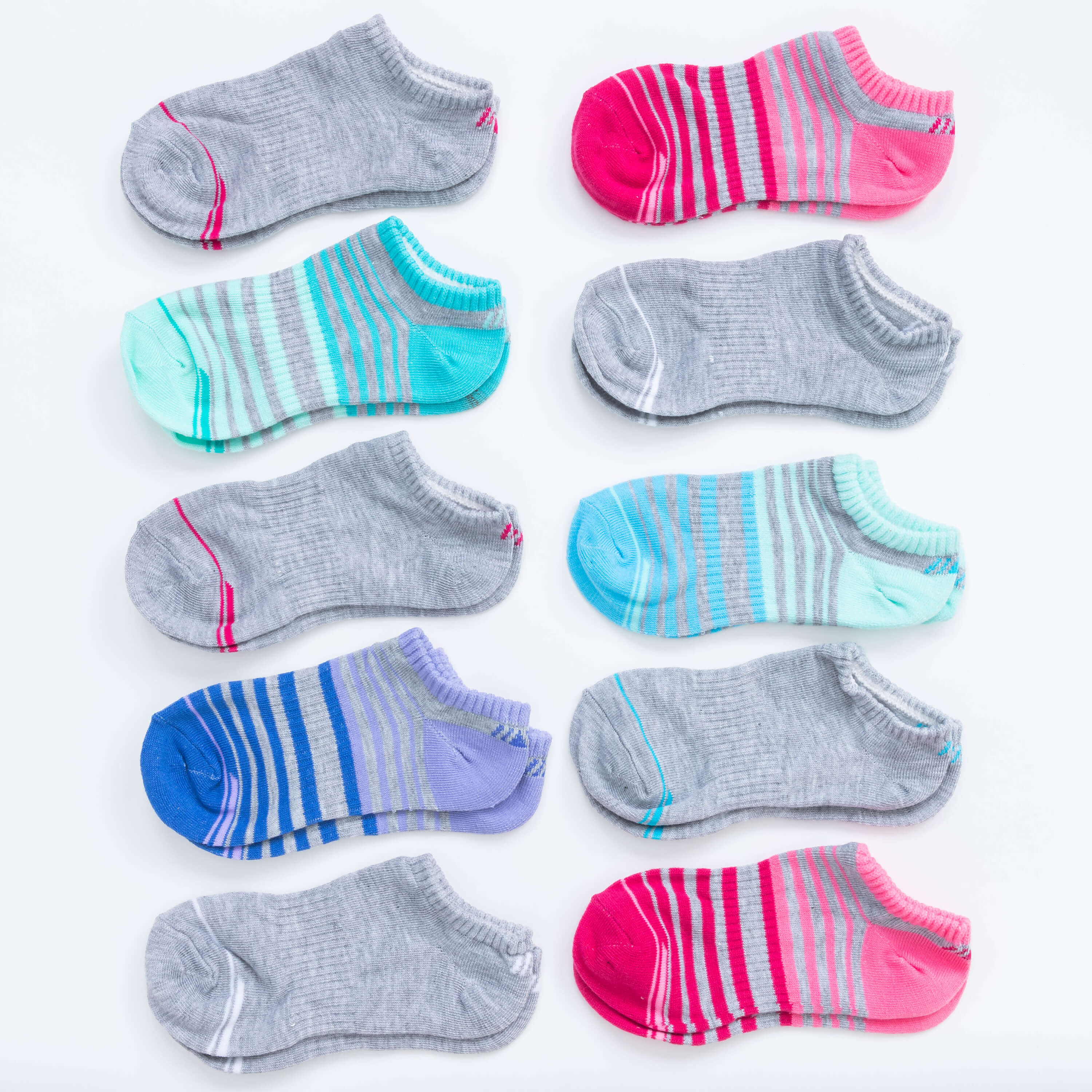 Girls' 10 Pack Flat Knit No-Show Socks