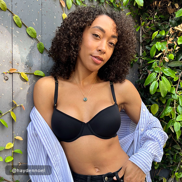 The Spacer Balconette Bra: Jet Black - Customer UGC Image