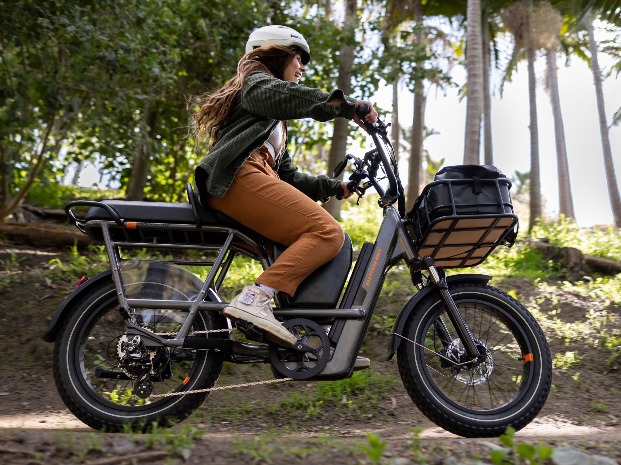 woman riding a radrunner 750W electric bicycle
