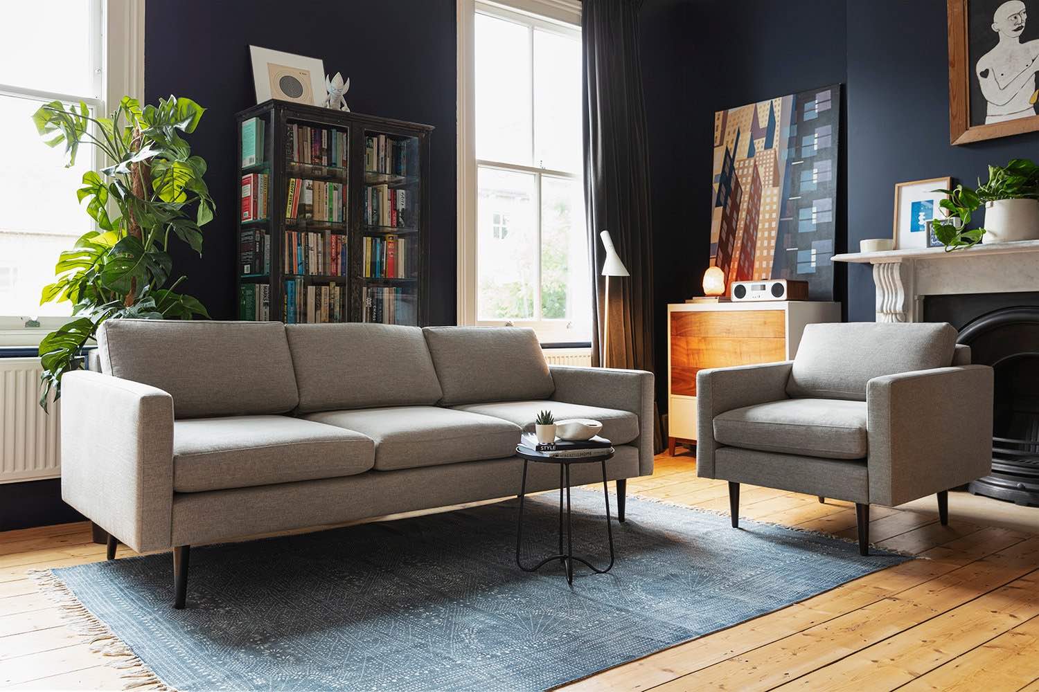 Model 01 3 Seater and Armchair in Shadow Linen