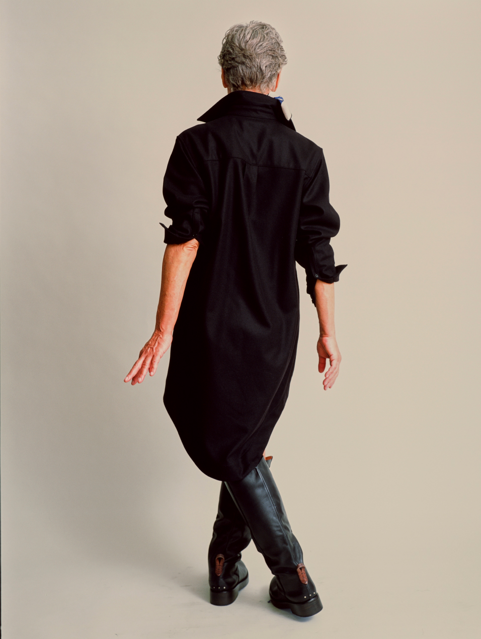The Shirt Dress in 'Enamel' Black Merino Wool | NAOMI NOMI