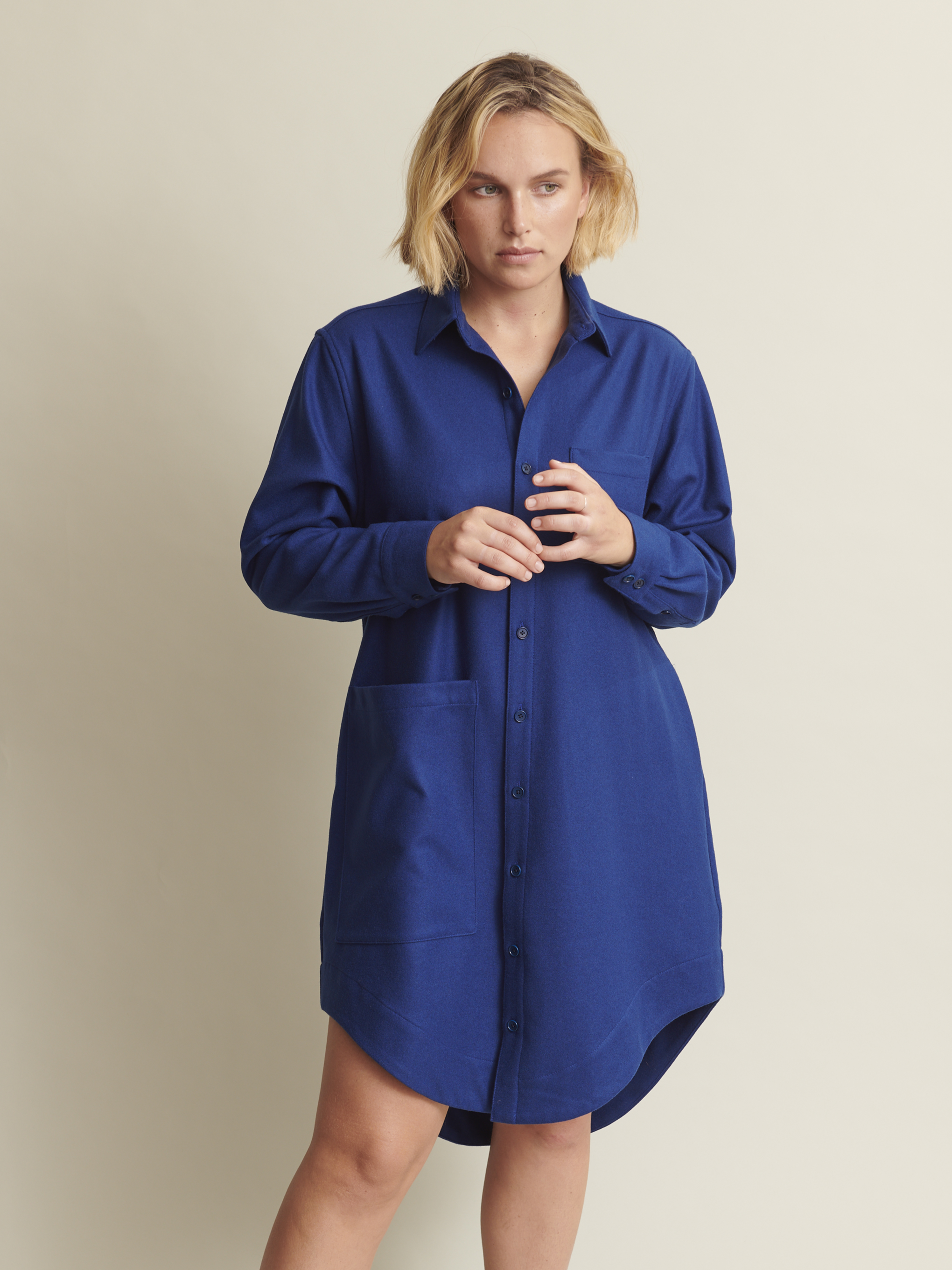 The Shirt Dress in 'Hudson' Blue Merino Wool | NAOMI NOMI
