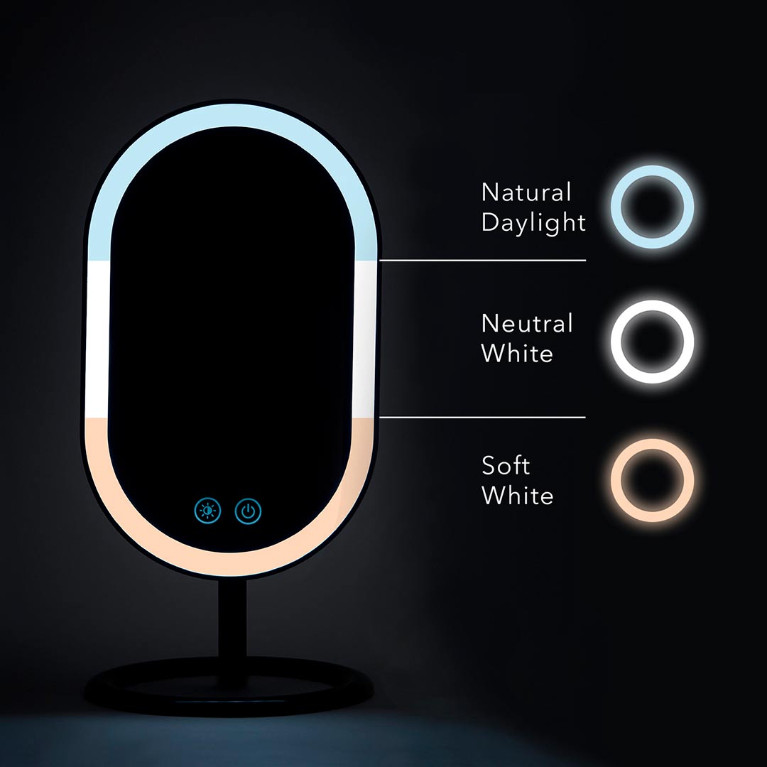3 light temperature settings of the Vera vanity mirror by Fancii and Co.
