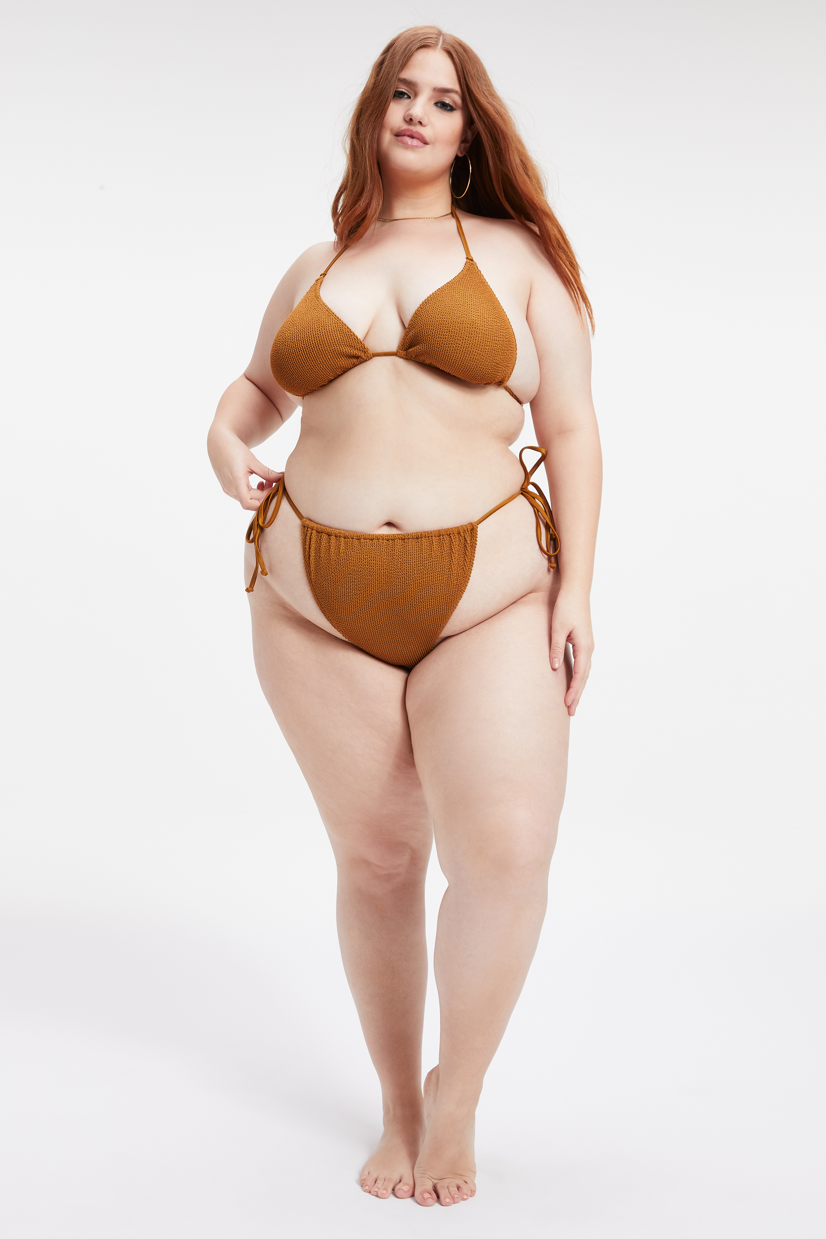 ALWAYS FITS TINY TIES BOTTOM in BRONZE BROWN001 styled with our ALWAYS FITS TINY TIES TOP in BRONZE BROWN001, ALWAYS FITS BETTER BAND TOP in BRONZE BROWN001, or ALWAYS FITS ONE SHOULDER TOP in BRONZE BROWN001