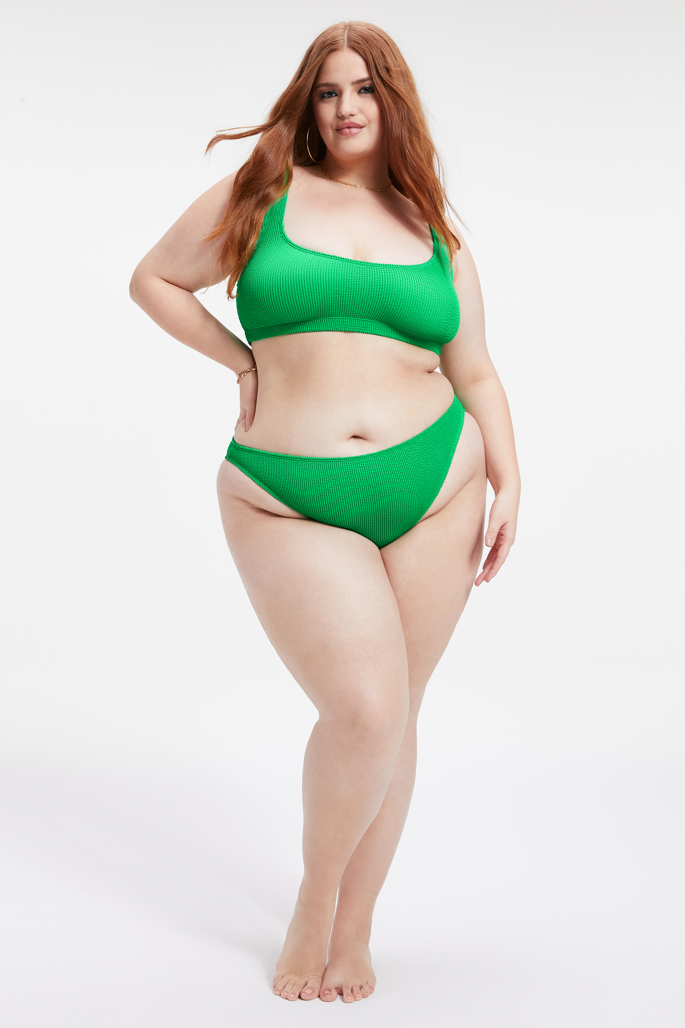 ALWAYS FITS BETTER BIKINI BOTTOM in SUMMER GREEN002 styled with our ALWAYS FITS SCOOP BIKINI TOP in SUMMER GREEN002, ALWAYS FITS TWIST BIKINI TOP in SUMMER GREEN002, or ALWAYS FITS SHOULDER BIKINI TOP in SUMMER GREEN002