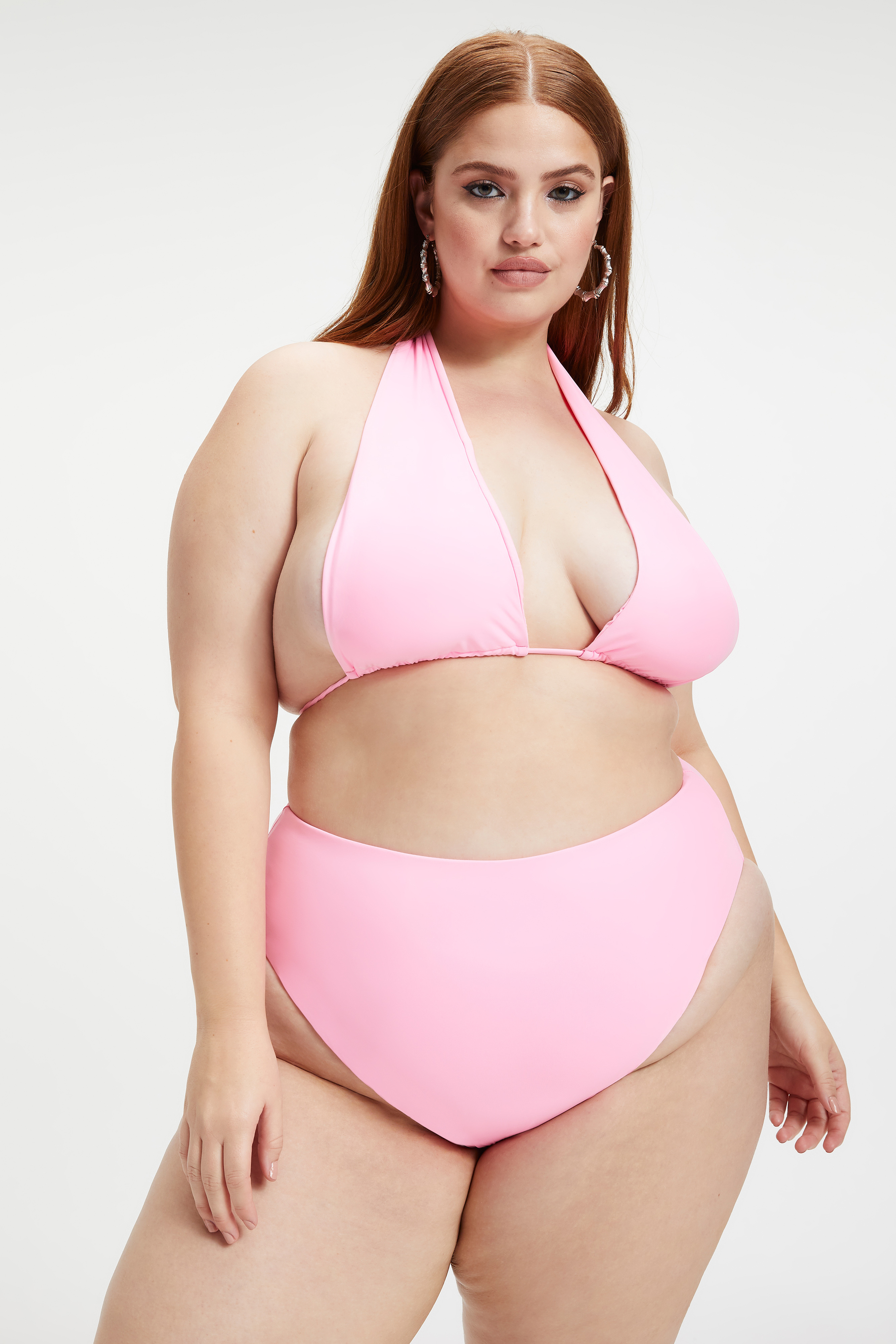 RUCHED HALTER TOP in SUGAR PINK002 styled with our GOOD WAIST BOTTOM in SUGAR PINK002