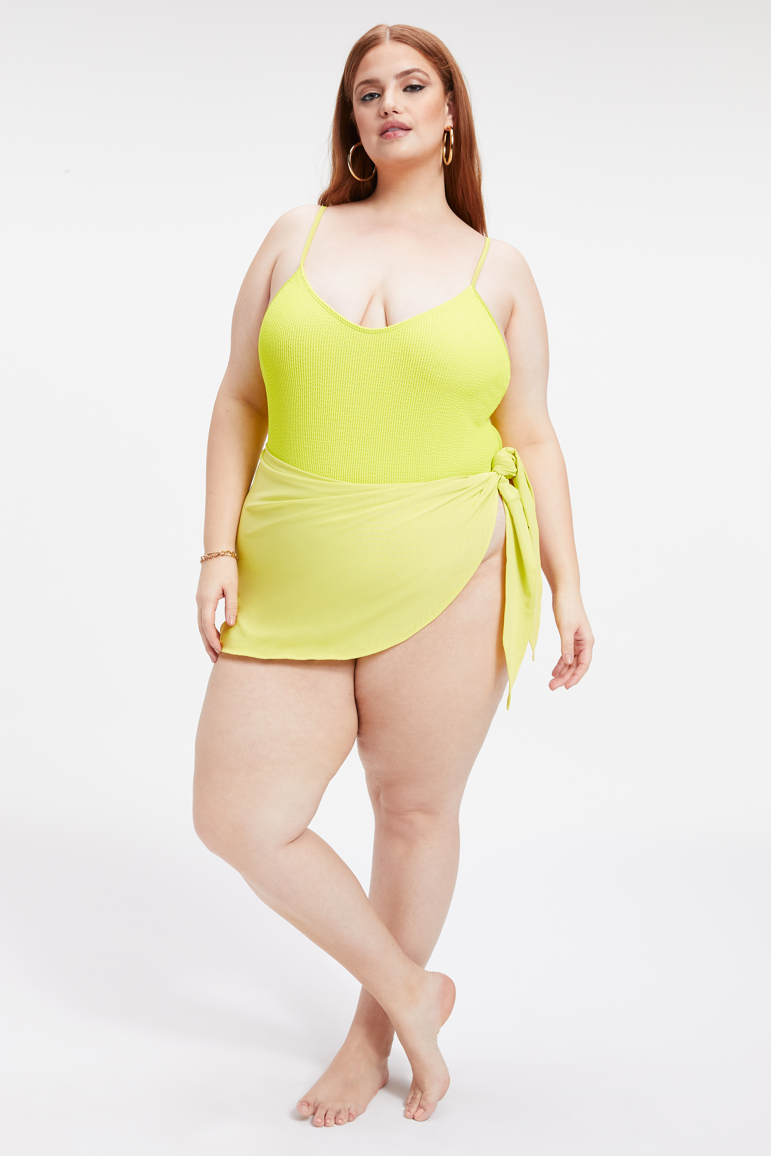LEG DAZE SARONG in ELECTRIC YELLOW001 styled with our ALWAYS FITS ONE-PIECE in ELECTRIC YELLOW001, or ALWAYS FITS MONOKINI ONE-PIECE in ELECTRIC YELLOW001