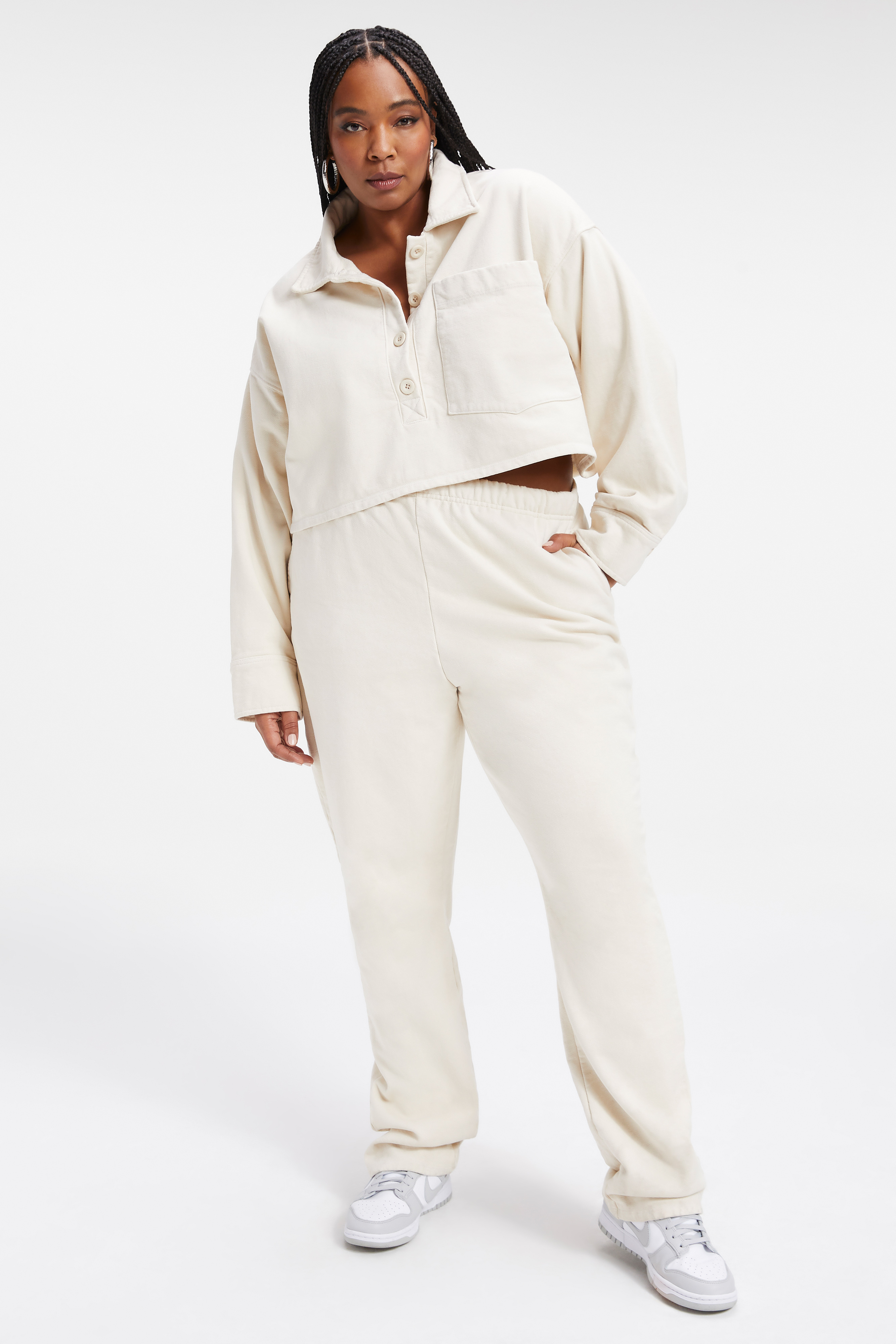Styled With feature image for product CROPPED FLEECE POLO | BONE001