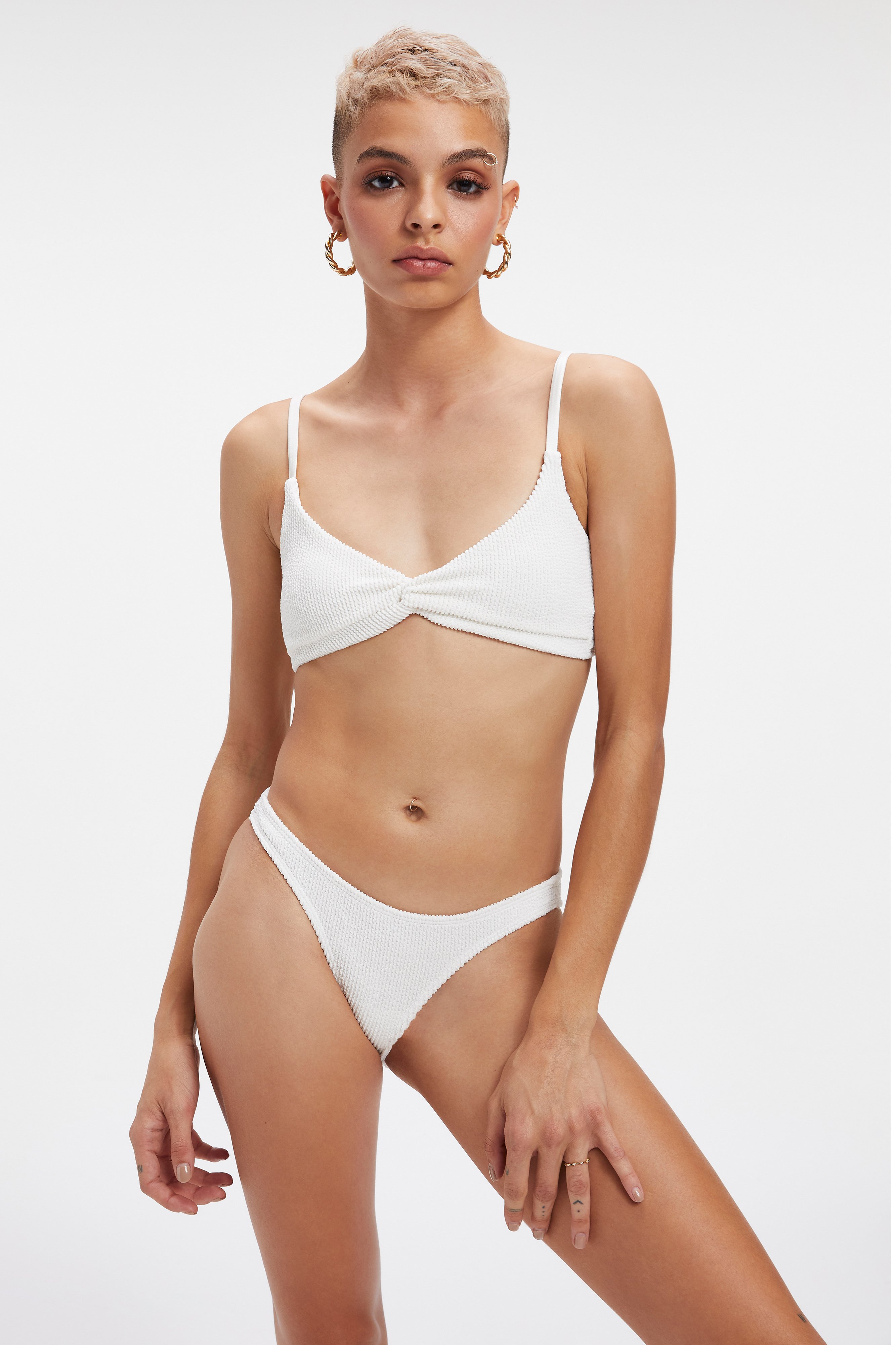 ALWAYS FITS TWISTED TOP in IVORY001 styled with our or ALWAYS FITS TINY TIES BIKINI BOTTOM in IVORY001