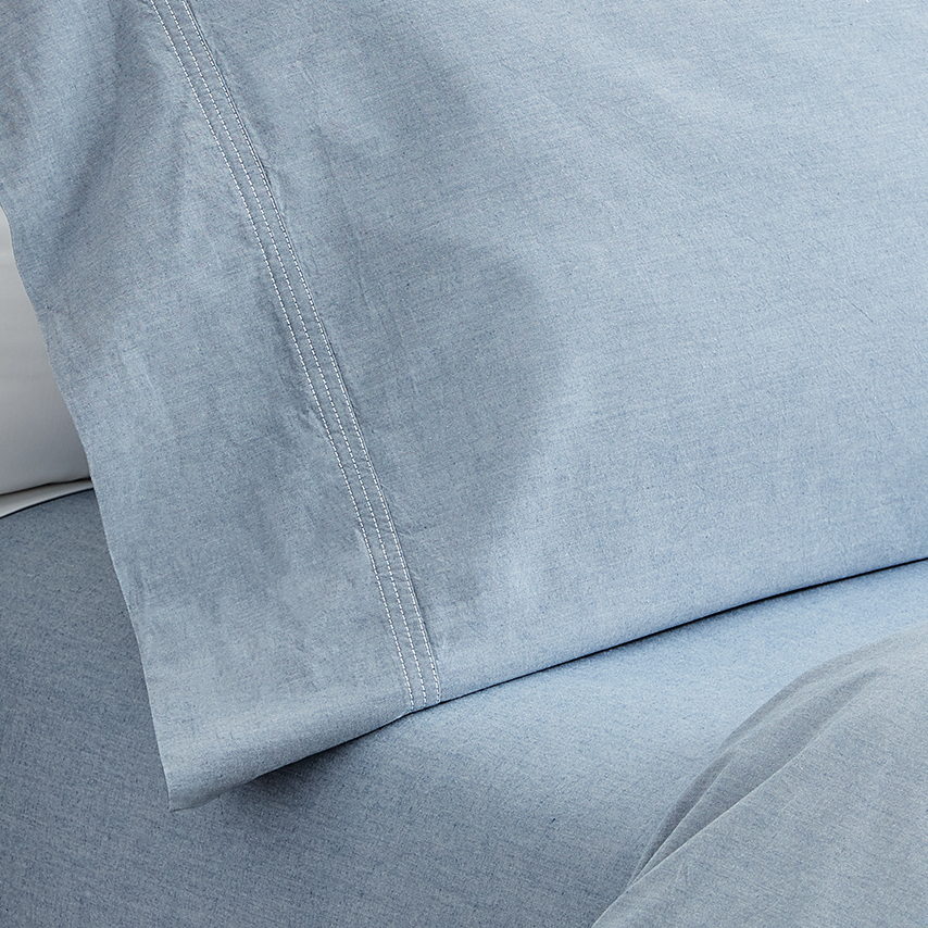 Chambray Grey Triple Stitch Pillowcase Set