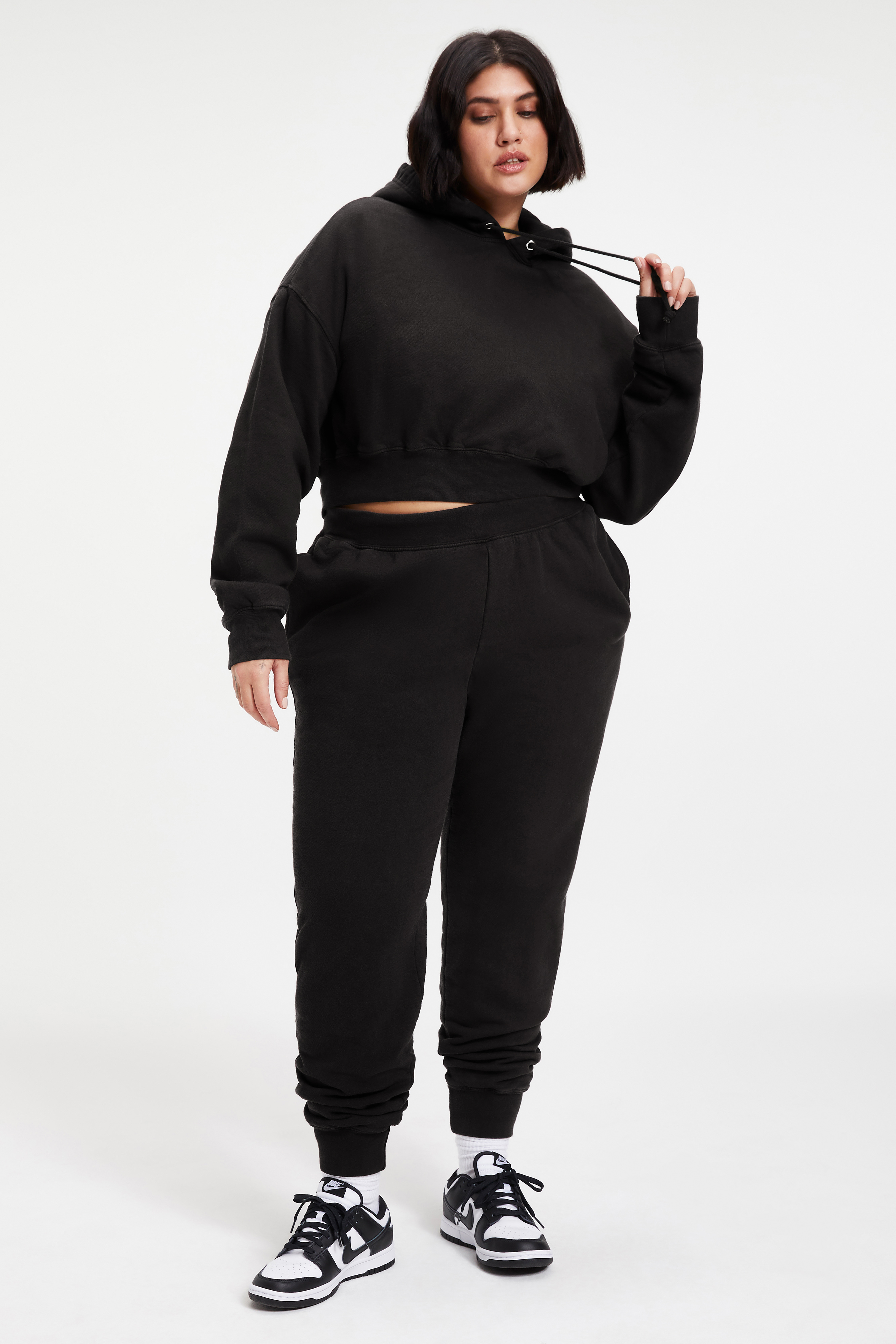 CROPPED & COOL HOODIE in BLACK001 styled with our GOOD WAIST JOGGER in BLACK001
