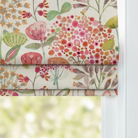 floral blinds on white window