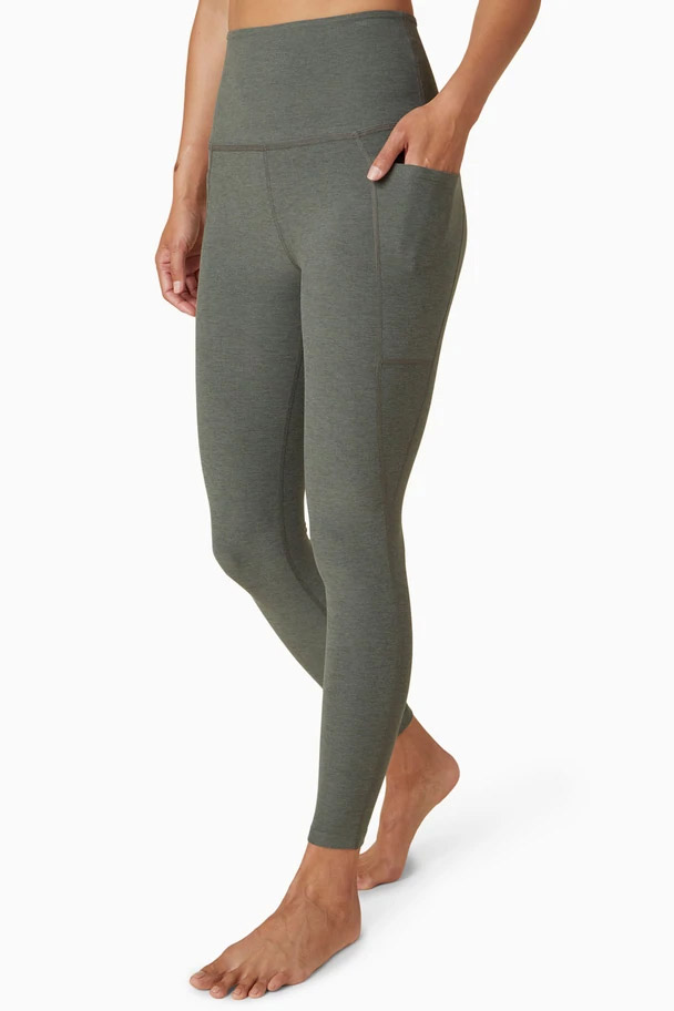 Beyond Yoga Spacedye Out Of Pocket High Waisted Midi Legging - Pewter Heather