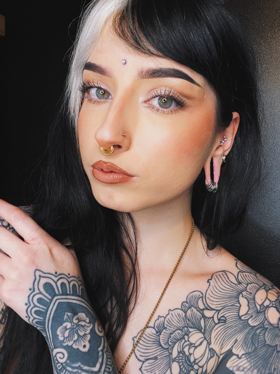 Tattooed girl wearing amazing  Silver Titanium Ring Stack - Small - (10 Rings)
