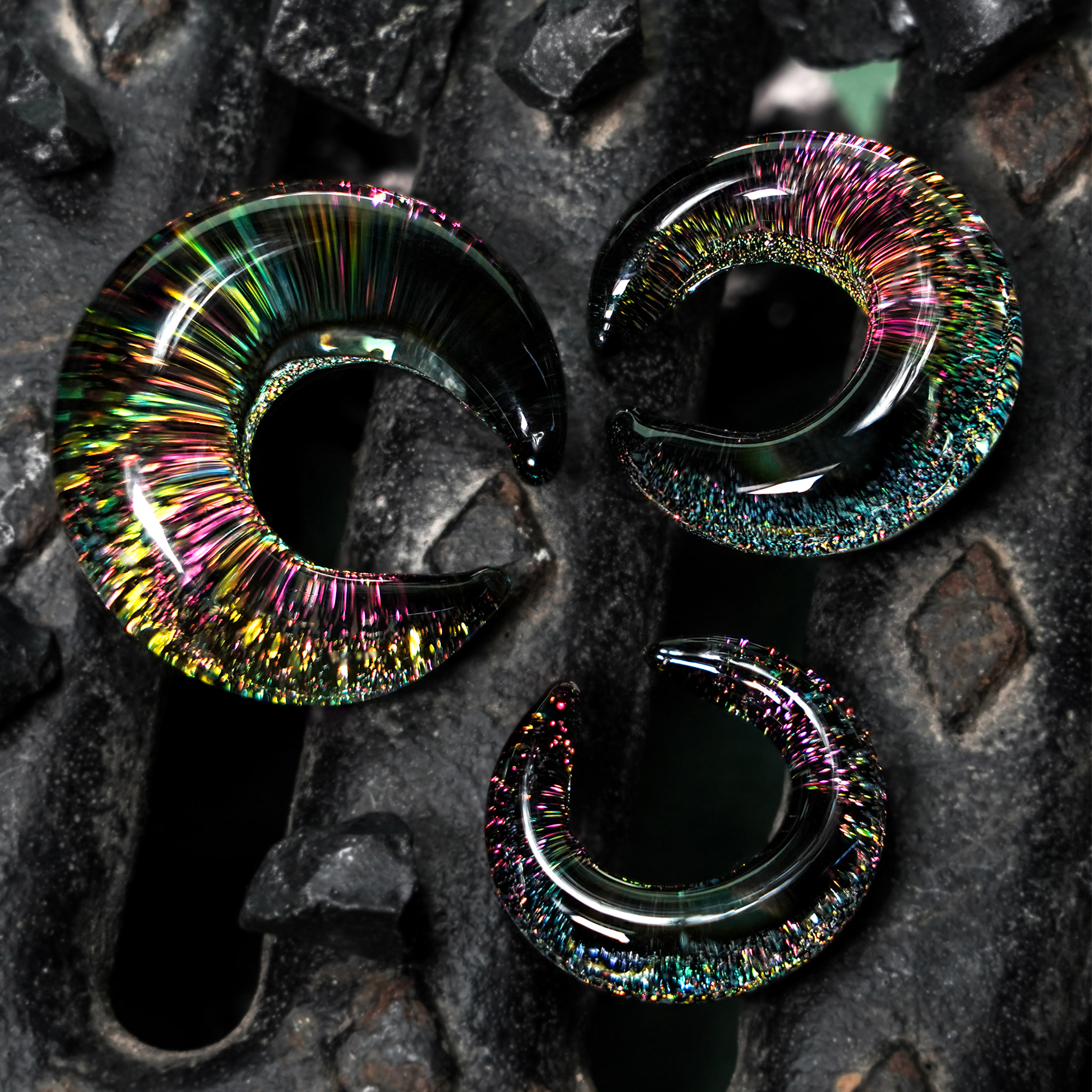  Schwarzes Dichroic Glass Pincher Plug / gauge
