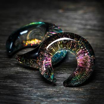Cute Black Dichroic Glass Pincher Plug / Gauge