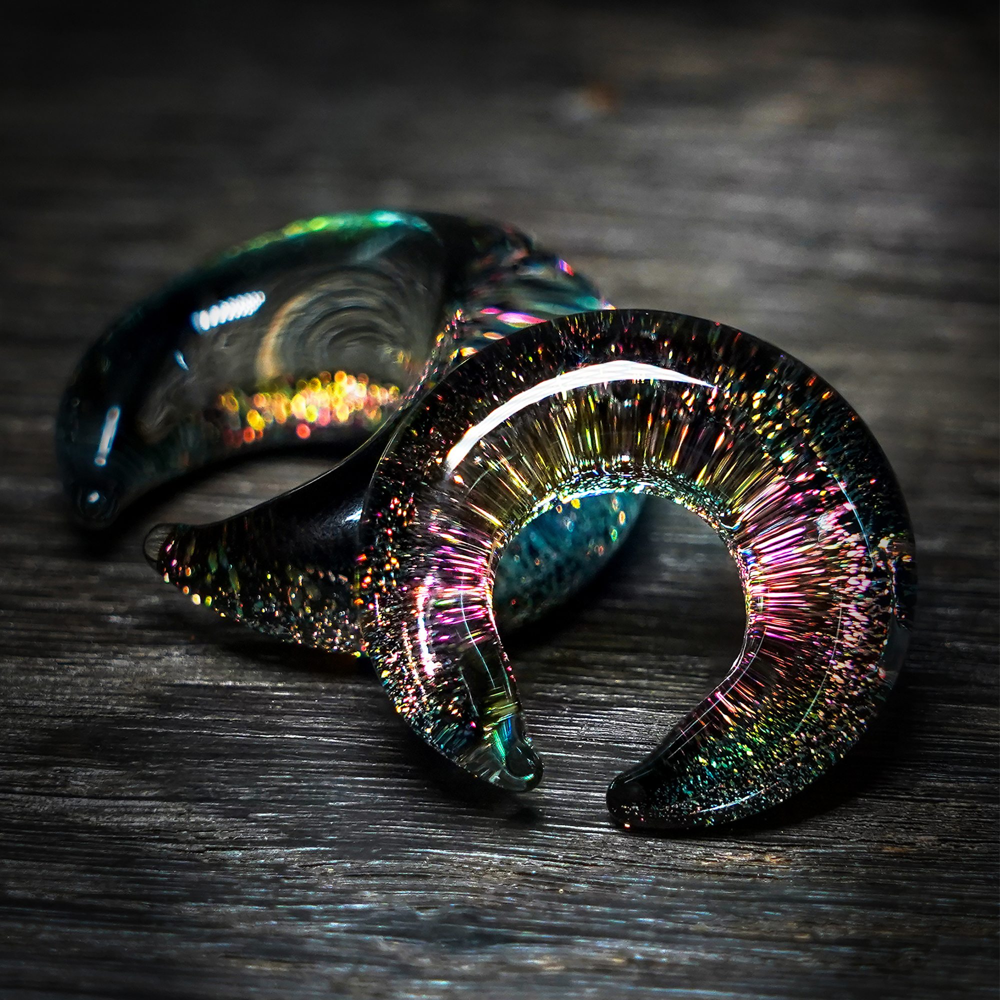 Cute Black Dichroic Glass Pincher Plug / Gauge