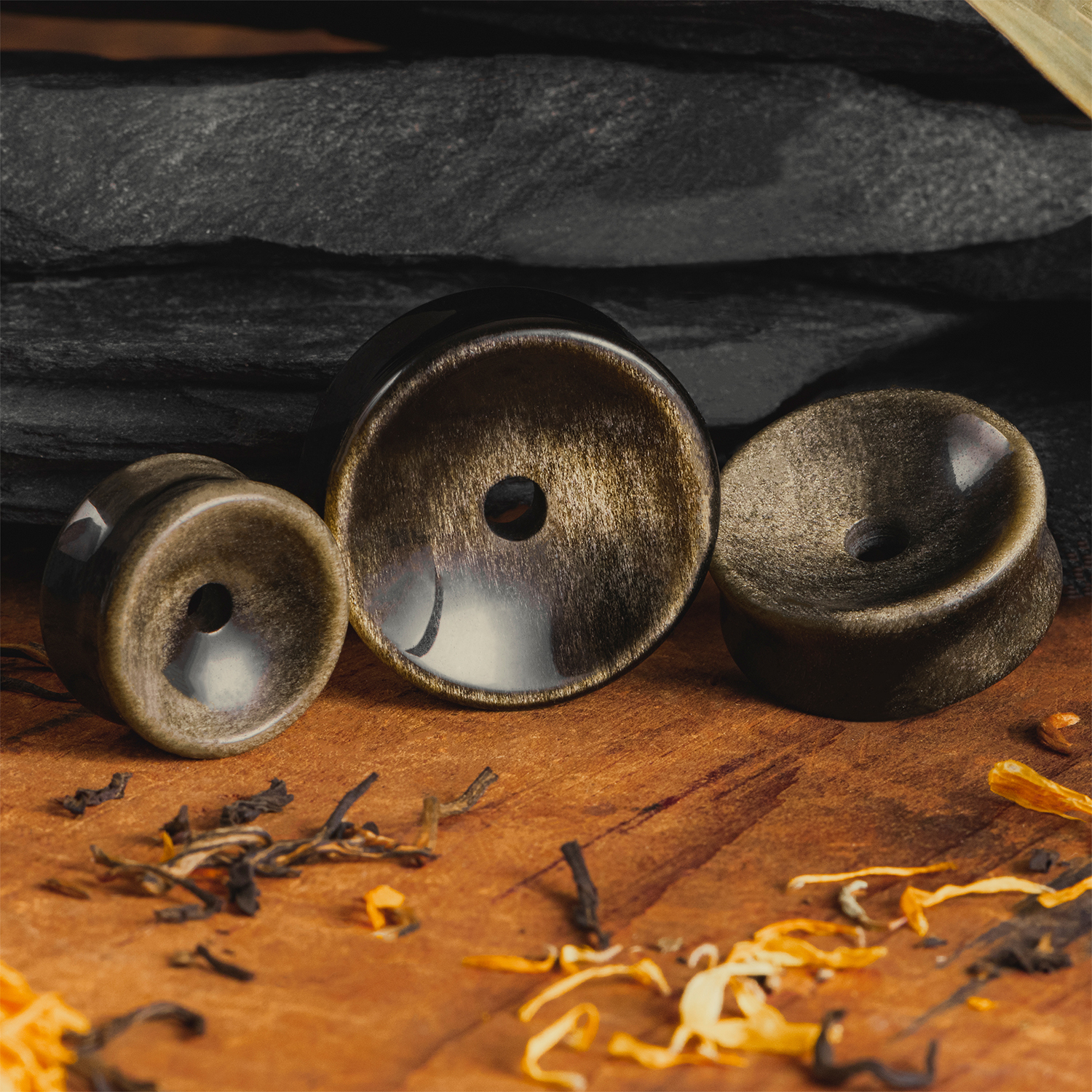 Gothic  Concave Gold Obsidian Tunnel / Plug / Gauge