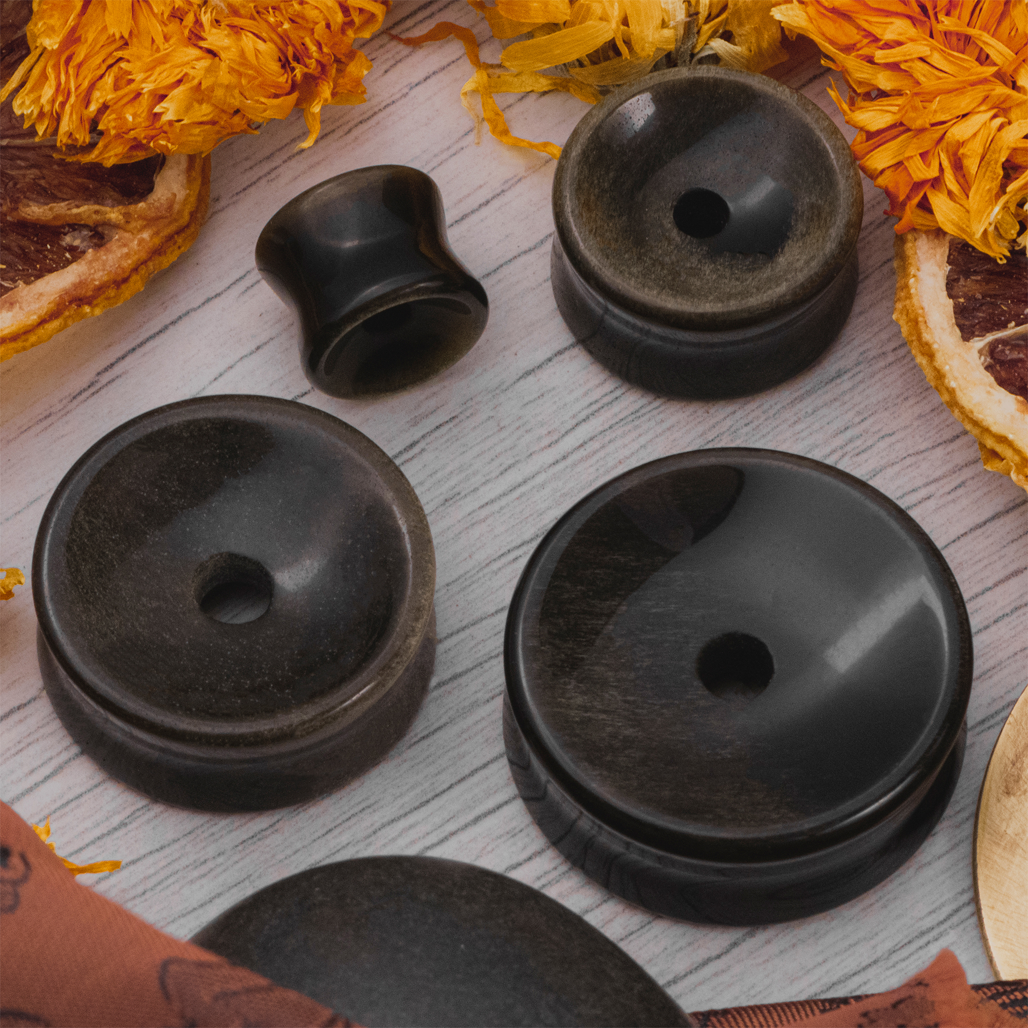 cool  Concave Gold Obsidian Tunnel / Plug / Gauge
