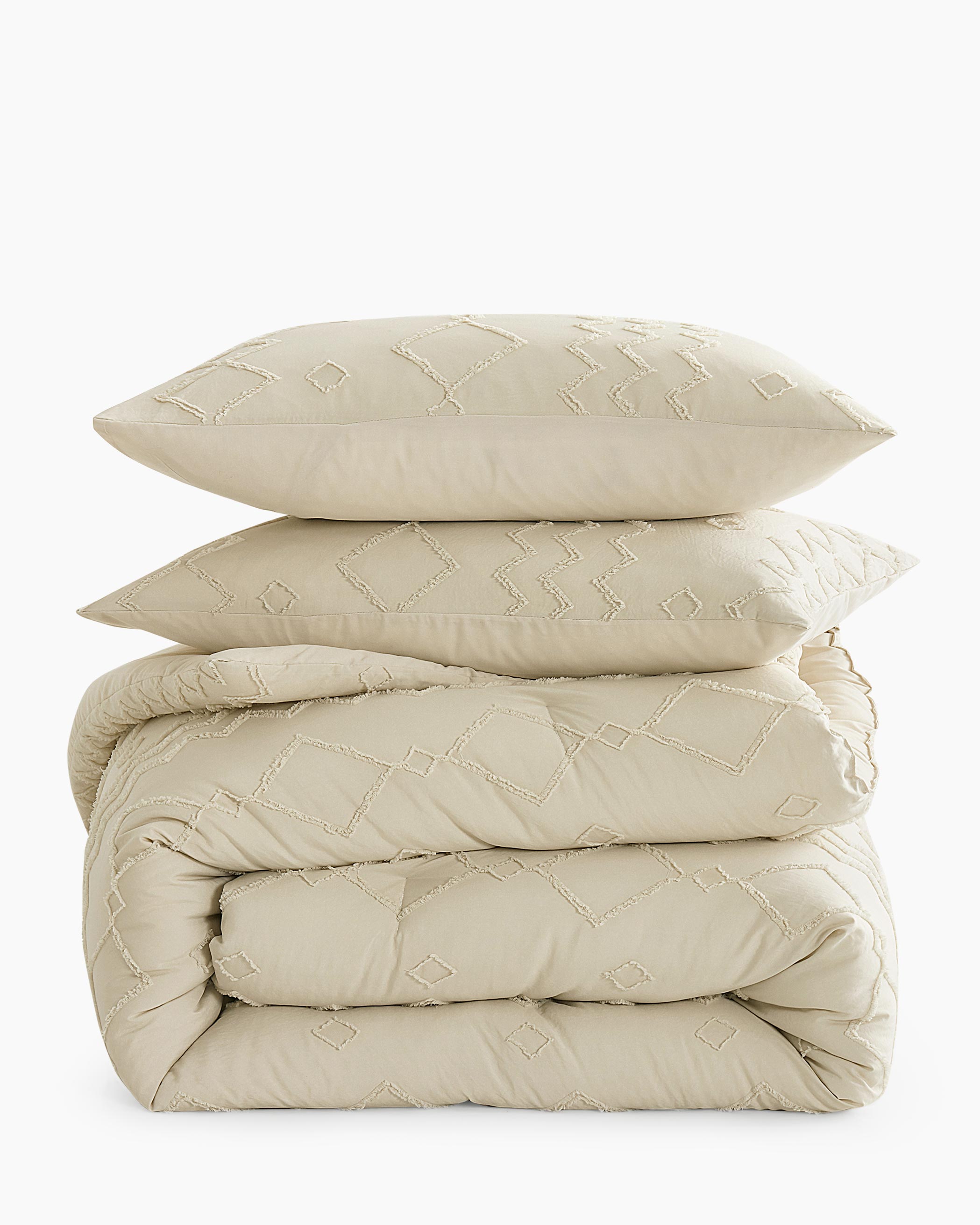 Cream Geometric Tufted Microfiber Comforter Set