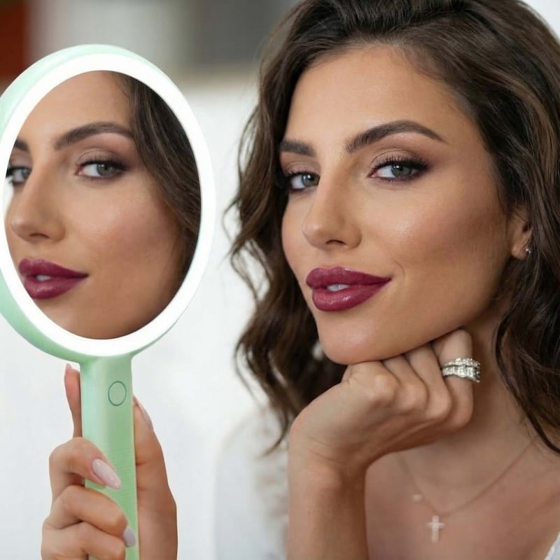 LED mirror hand held and double-sided with magnification_Cami_Fancii and Co_Fully Customizable