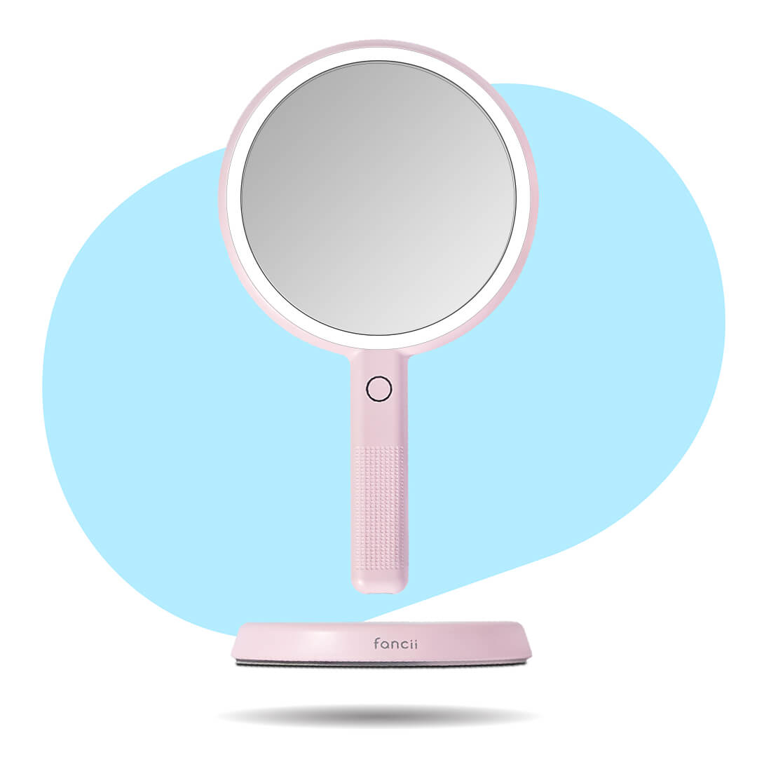 Cami lighted hand held and vanity mirror with removable base by Fancii and Co in Strawberry Cream