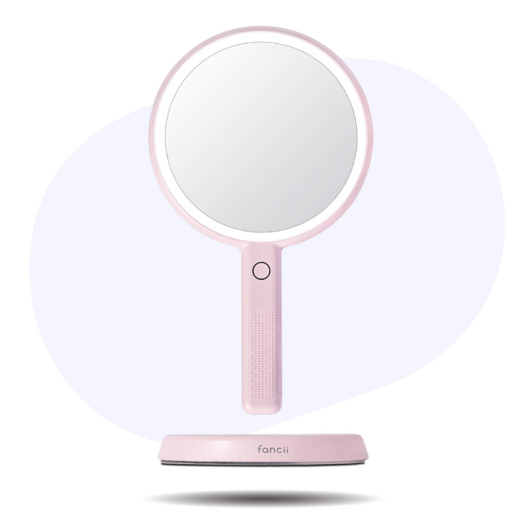 Cami lighted hand held and vanity mirror with removable base by Fancii and Co in Strawberry Cream
