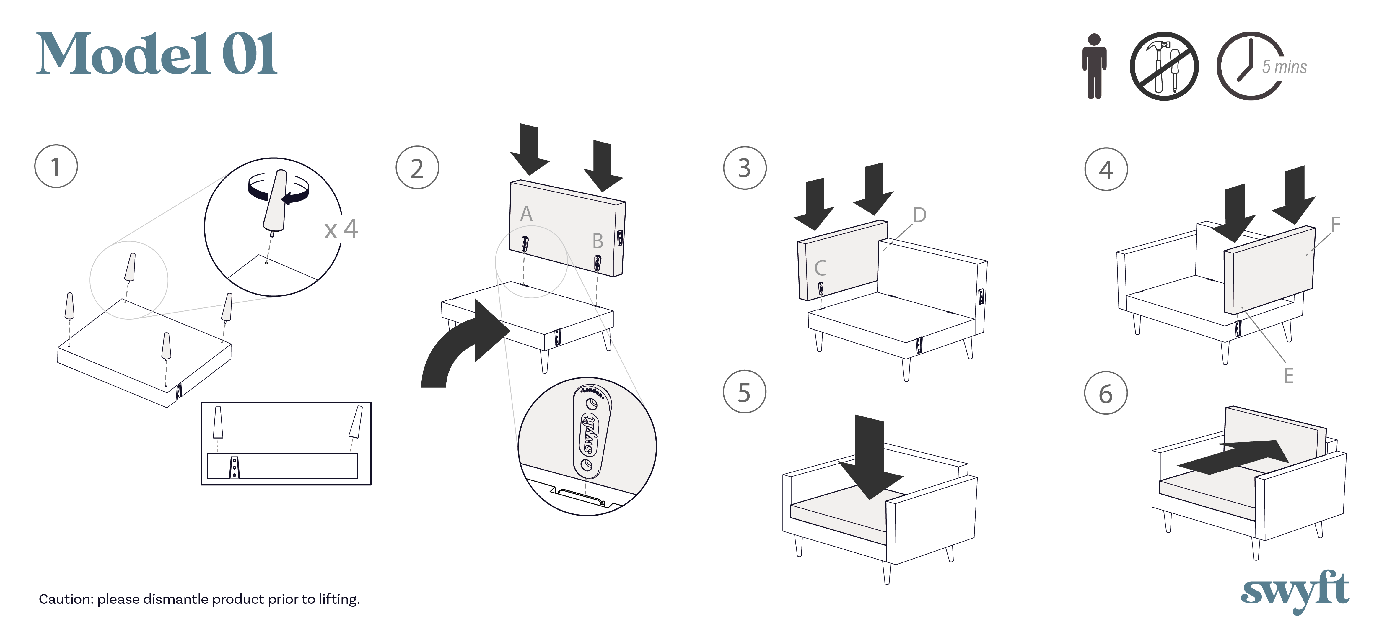 Model 01 Armchair assembly instruction drawings