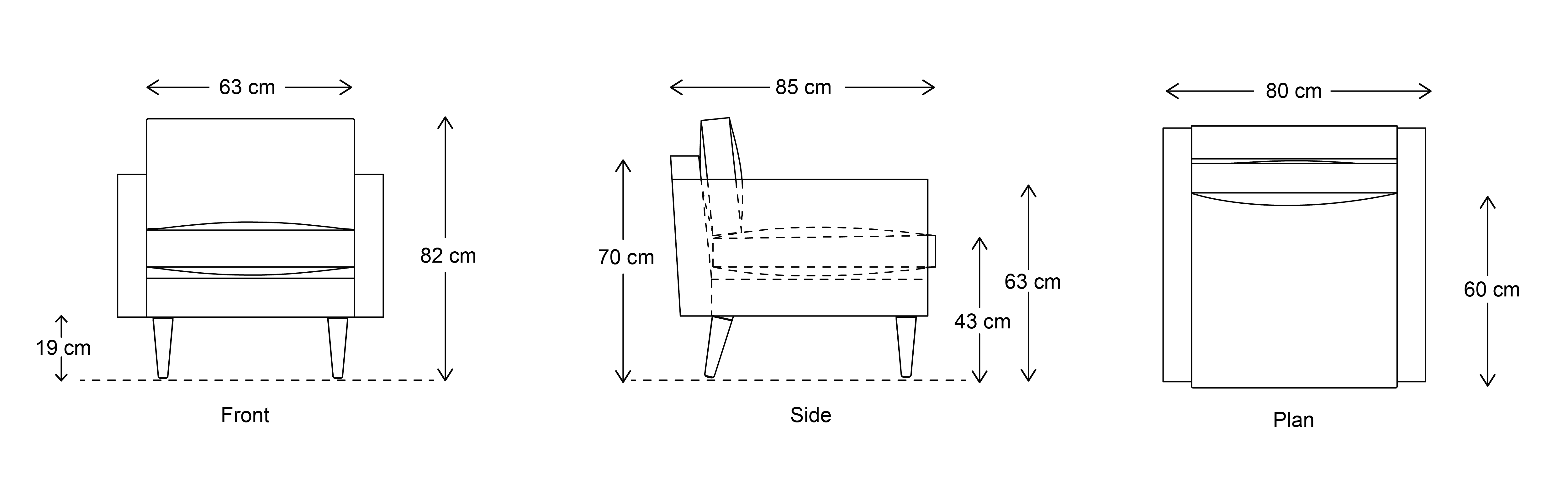 Model 01 Armchair dimensions drawing