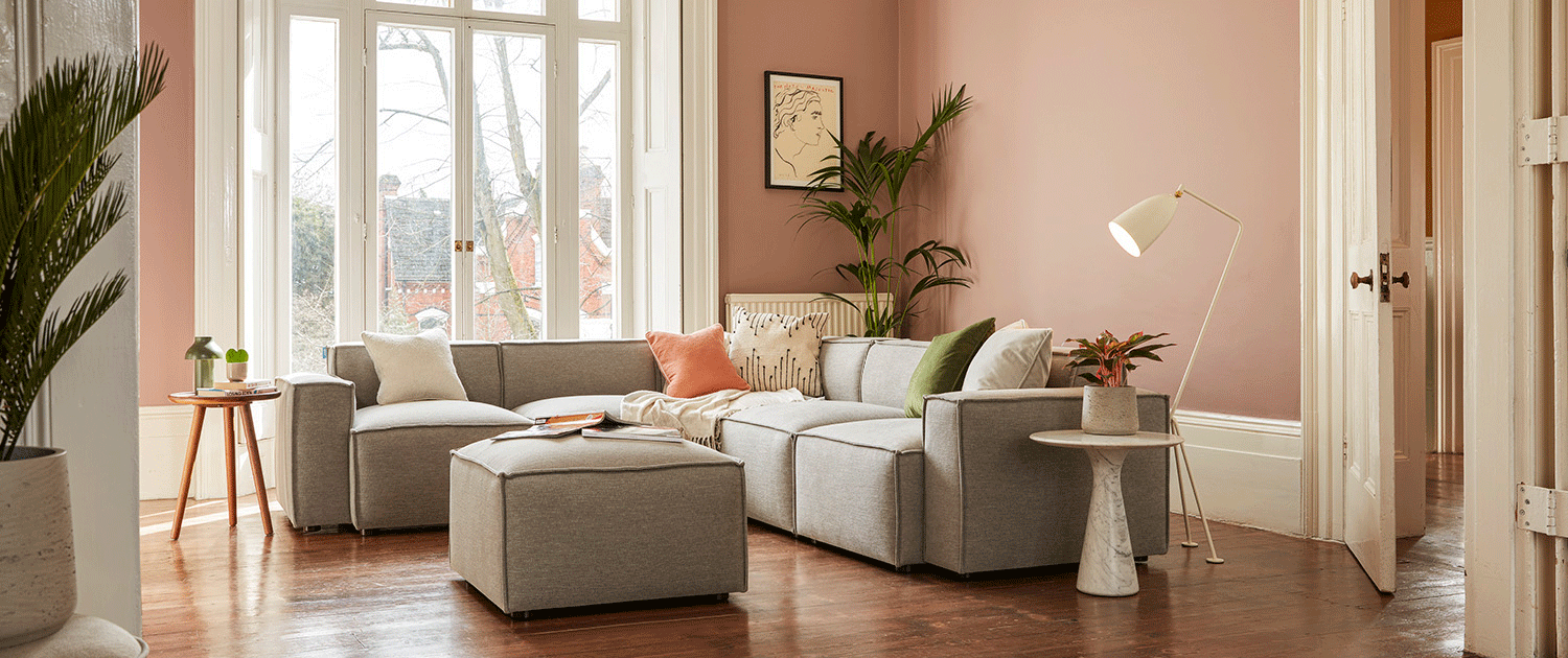 Model 03 Corner Sofa with Ottoman in Shadow Linen