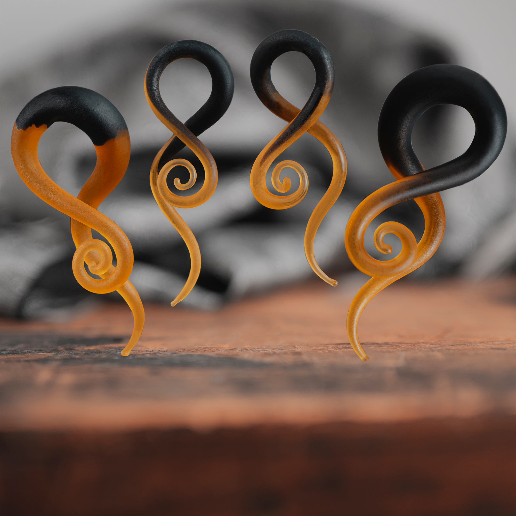 gothic  Orange & Black Glass Spiral Plug / Gauge (Pair)