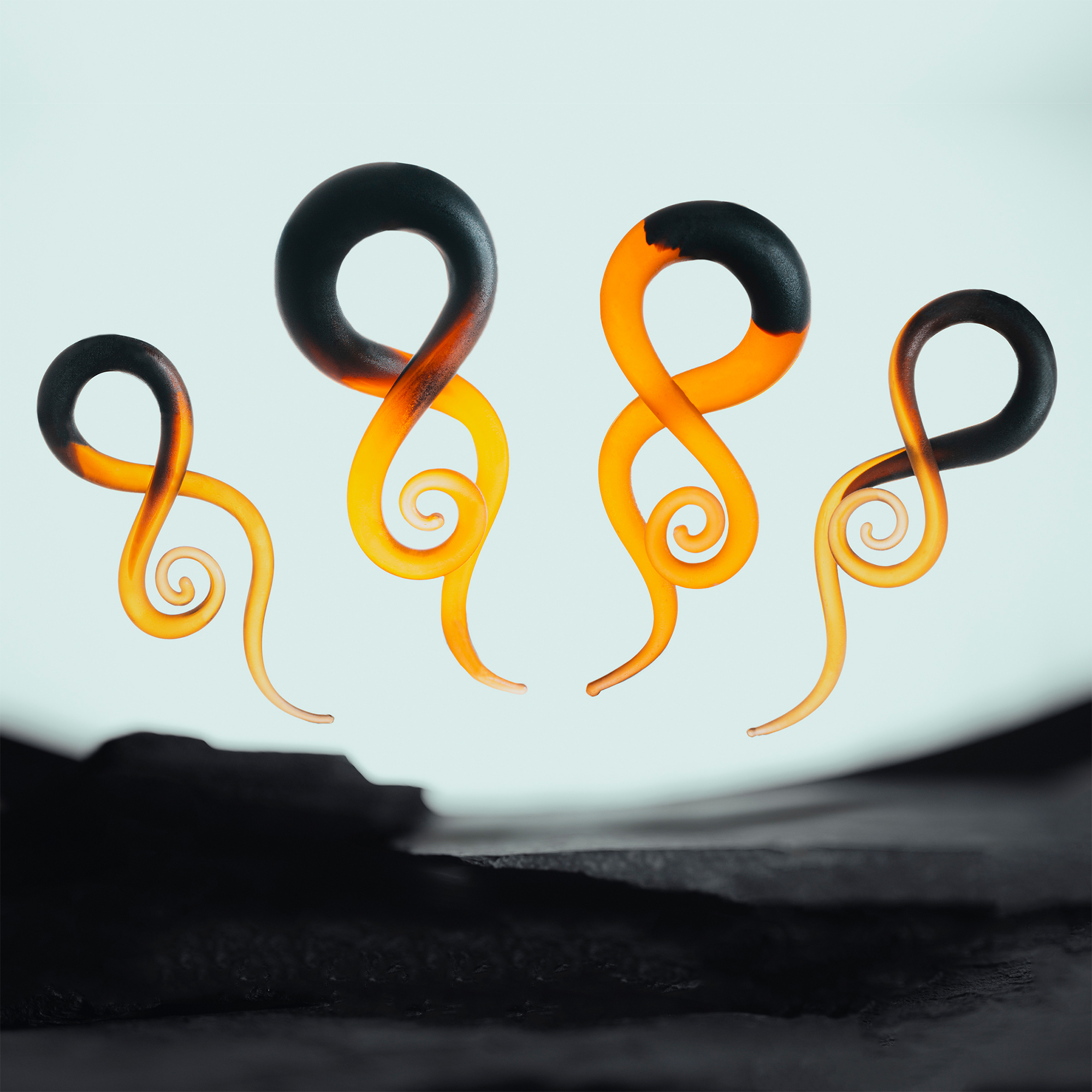 High quality  Orange & Black Glass Spiral Plug / Gauge (Pair)