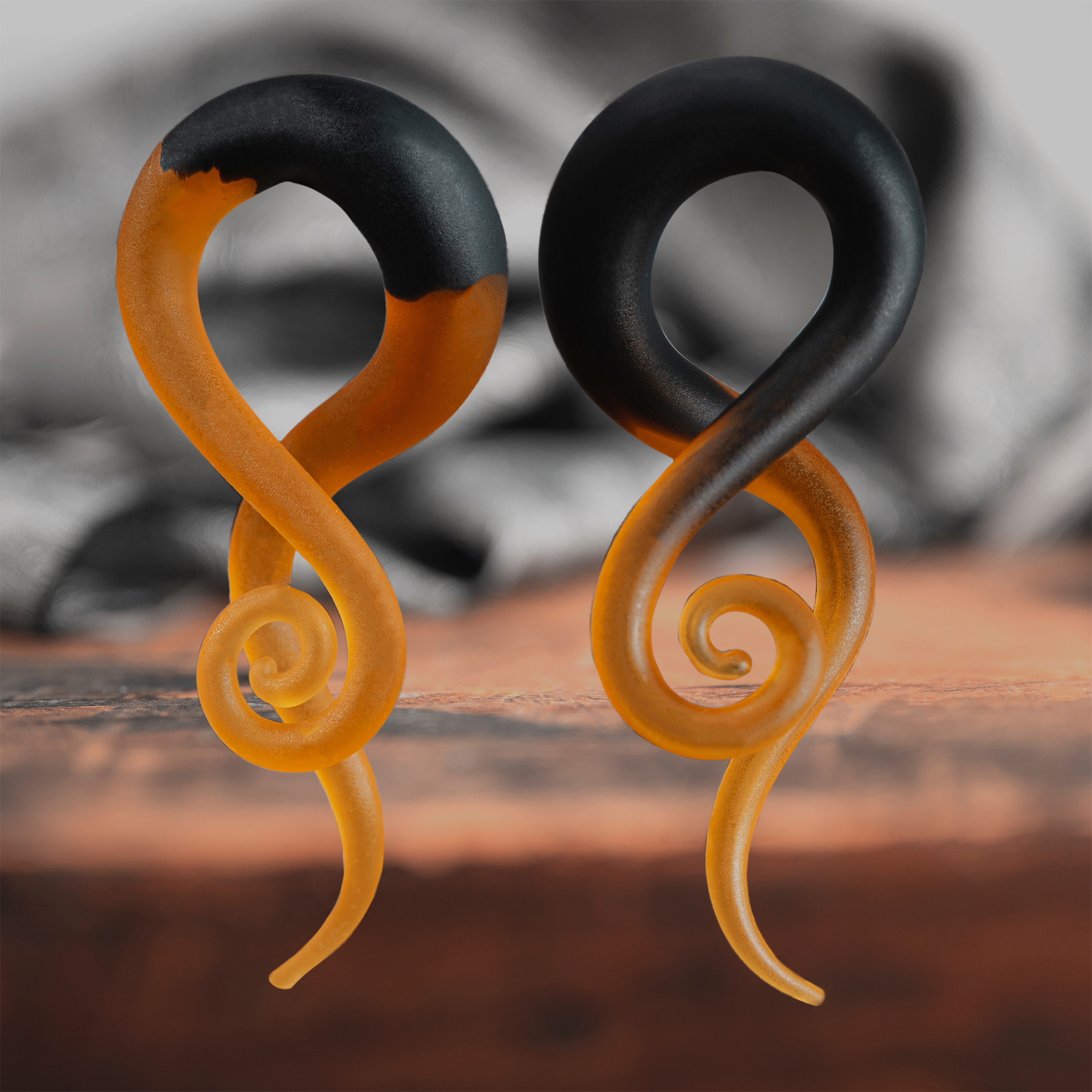 Amazing fantastic  Orange & Black Glass Spiral Plug / Gauge (Pair)