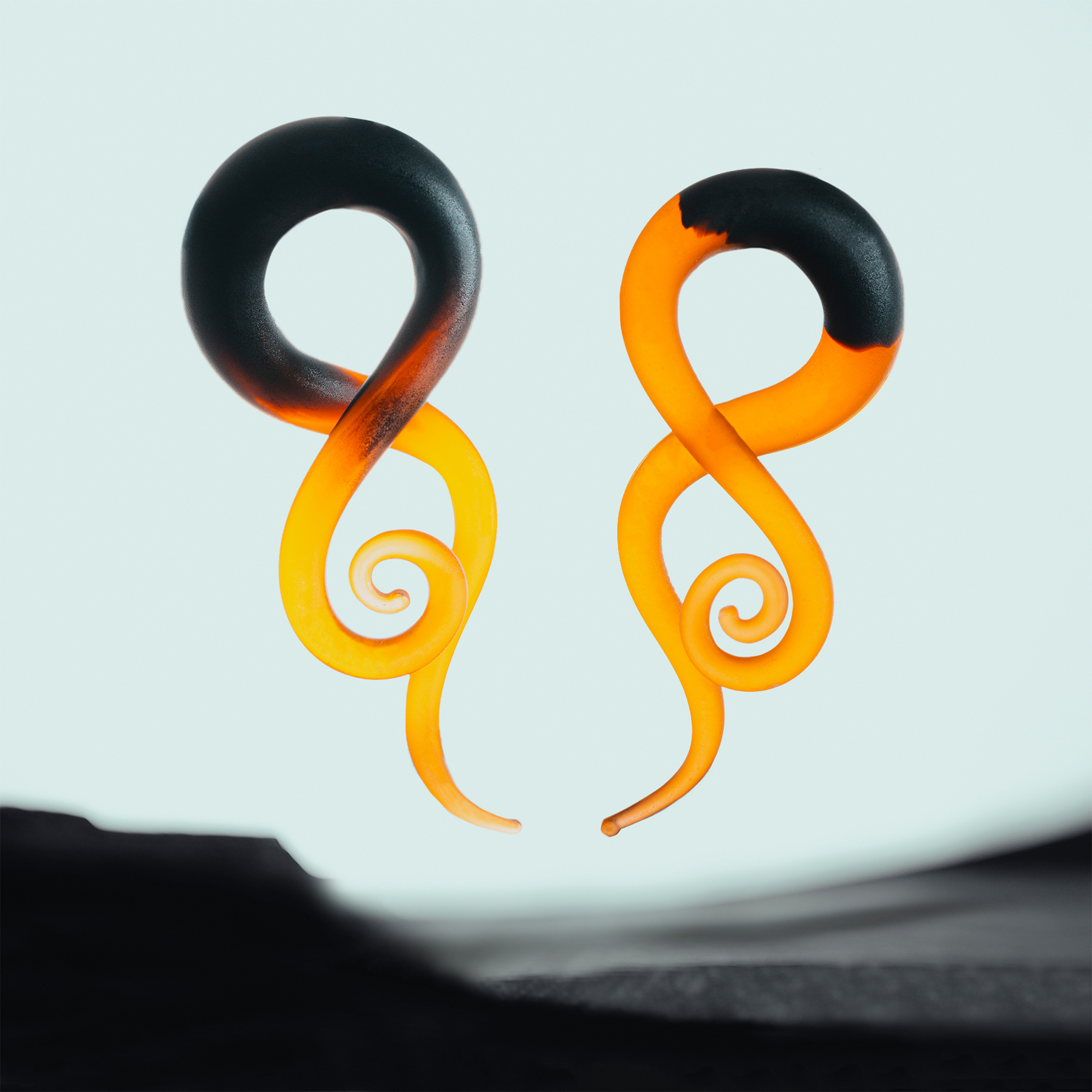 Beautiful  Orange & Black Glass Spiral Plug / Gauge (Pair)