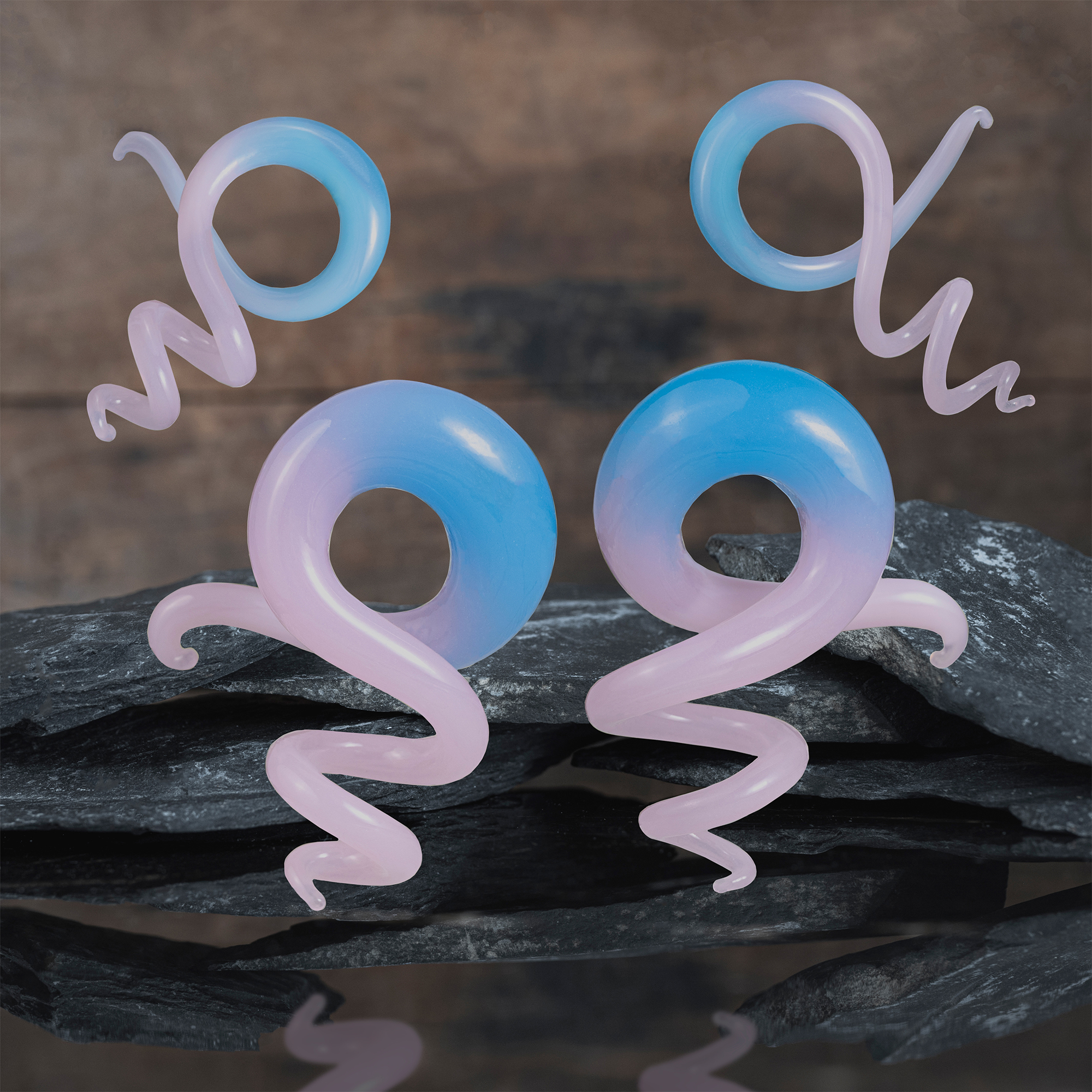 adorable  Blue & Pink Glass Spiral Plug / Gauge (Pair)