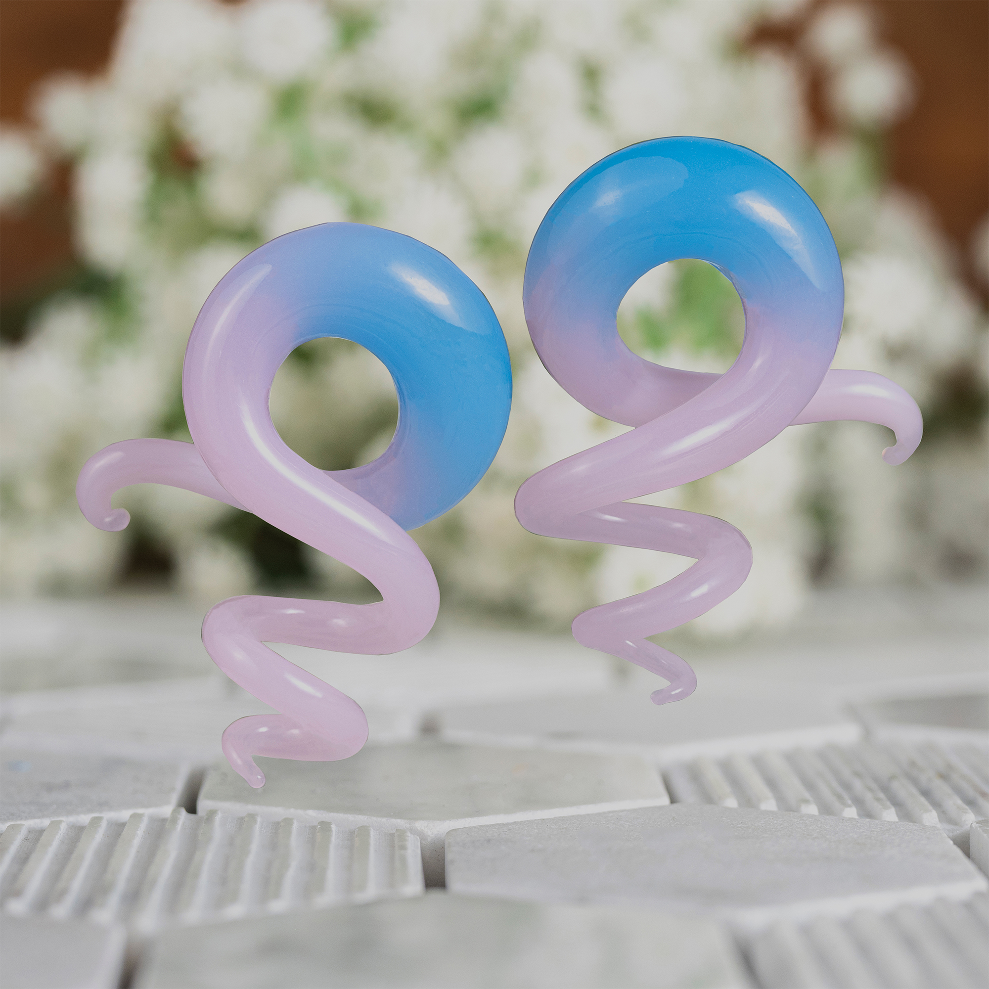cute  Blue & Pink Glass Spiral Plug / Gauge (Pair)