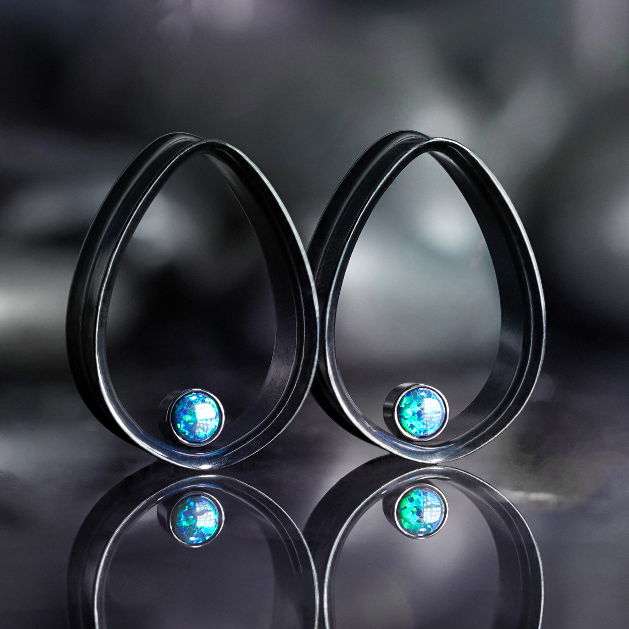 alternative  Blue Opal & Black Steel Teardrop Tunnel / Plug / Gauge