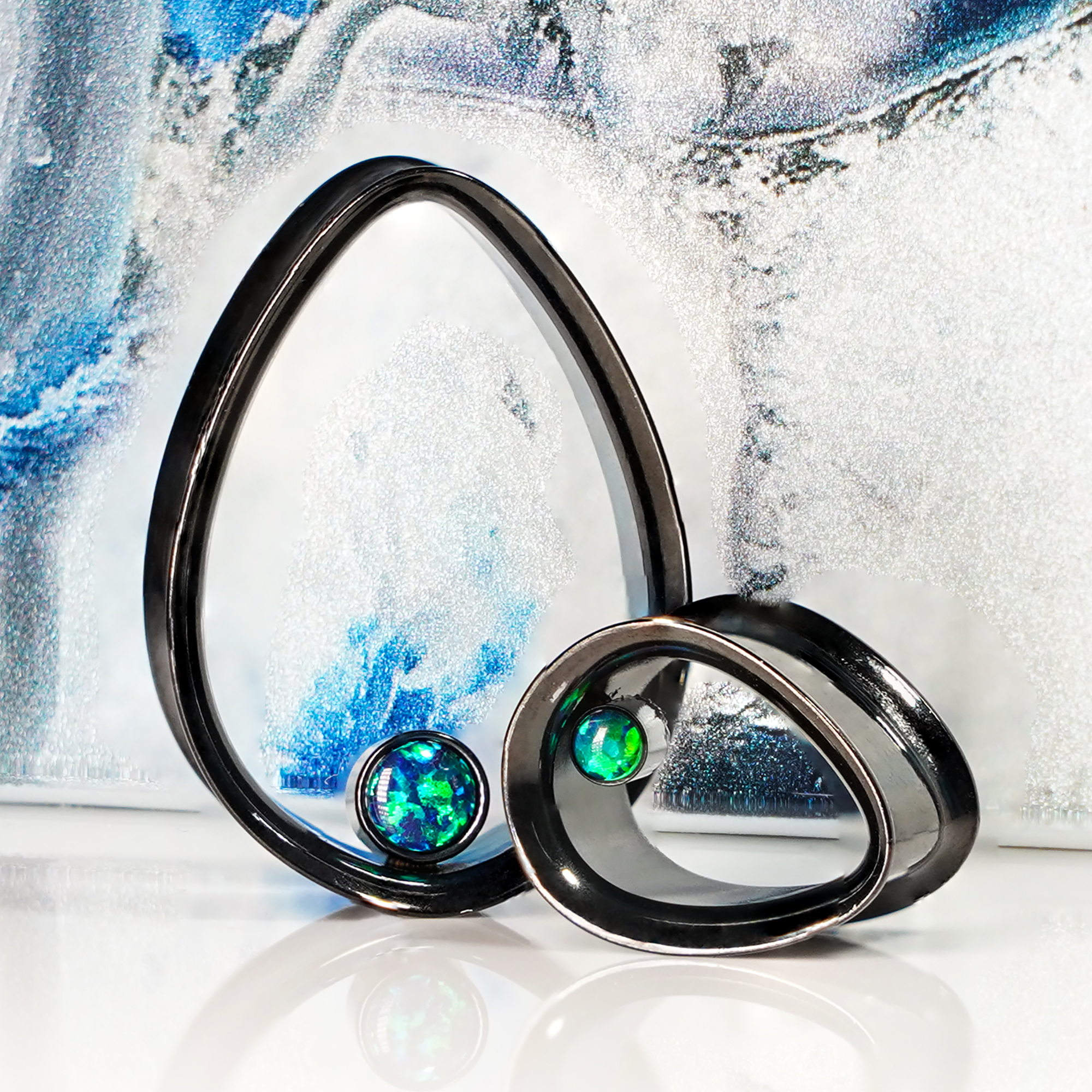 big  Blue Opal & Black Steel Teardrop Tunnel / Plug / Gauge