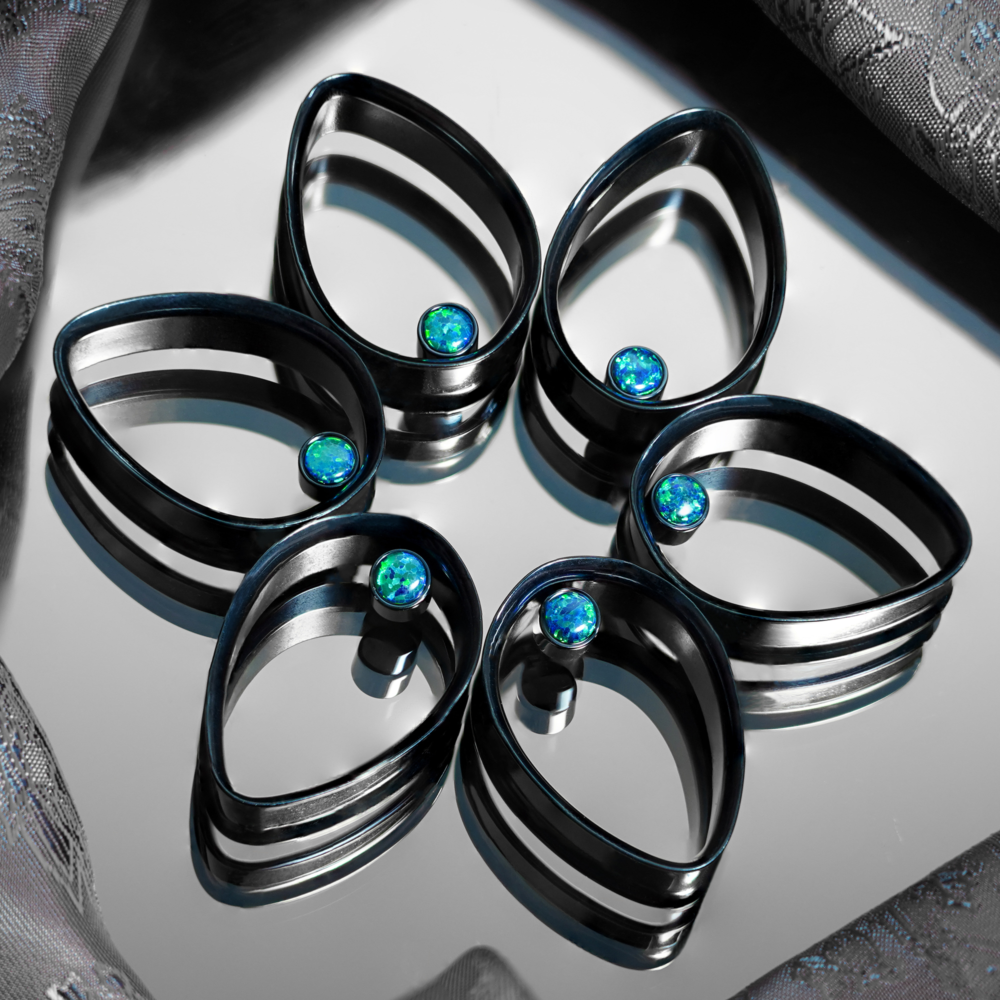 pretty   Blue Opal & Black Steel Teardrop Tunnel / Plug / Gauge