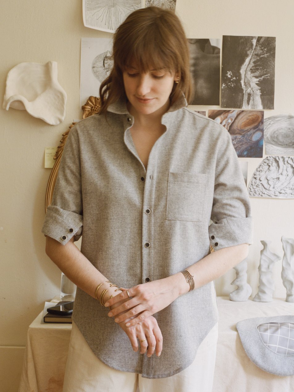 The New Oxford Shirt in 'Sterling & Silver' Grey Merino Wool | NAOMI NOMI