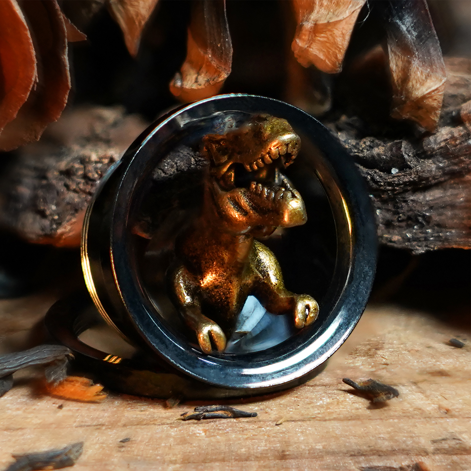  Schwarzer Stahlschraub T-Rex Plug / Tunnel / gauge