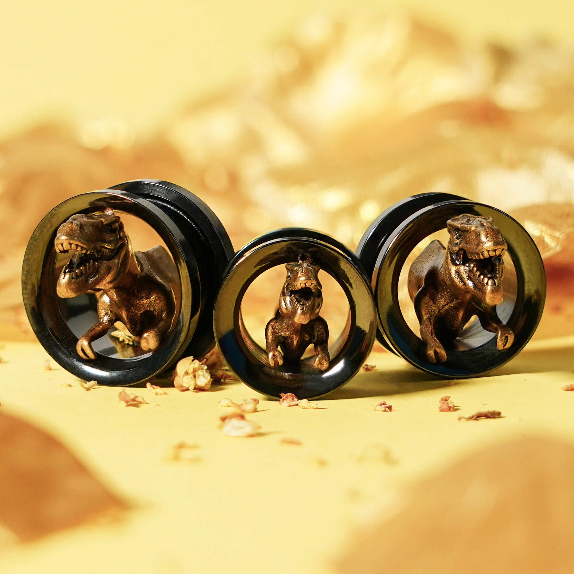 Schwarzer Stahlschraub T-Rex Plug / Tunnel / gauge