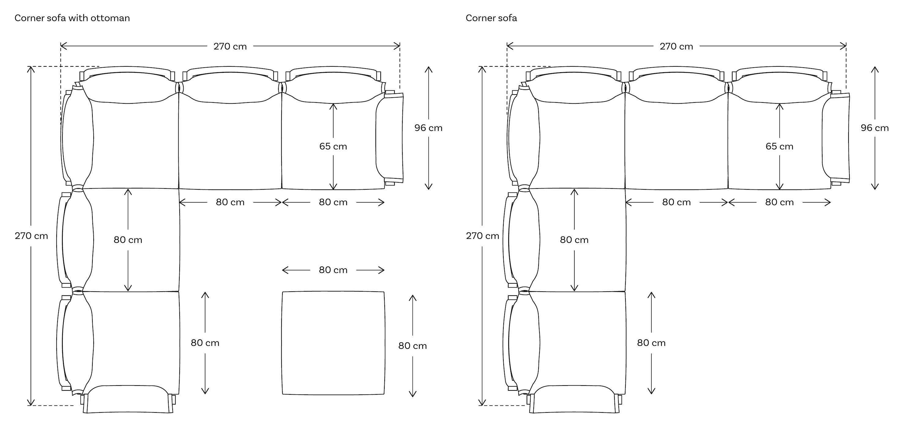 Modular sofa corner dimensions