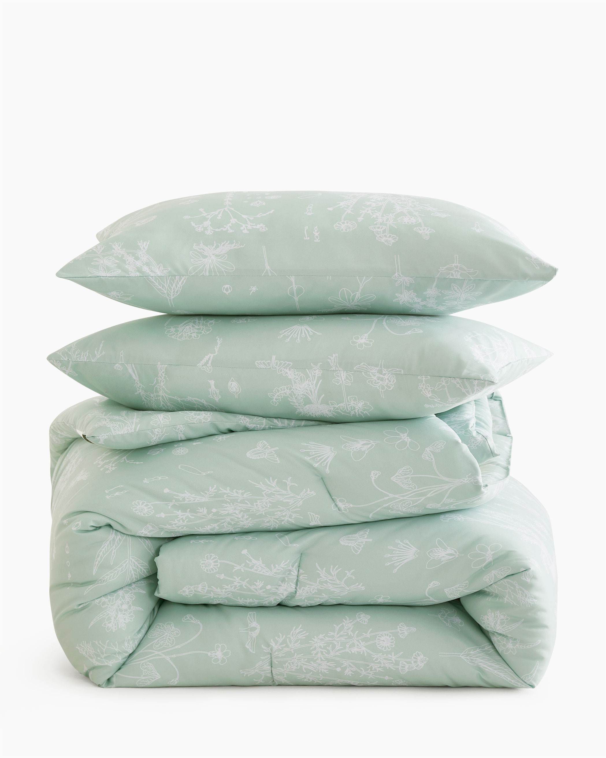 Sage Green Botanical Microfiber Comforter Set