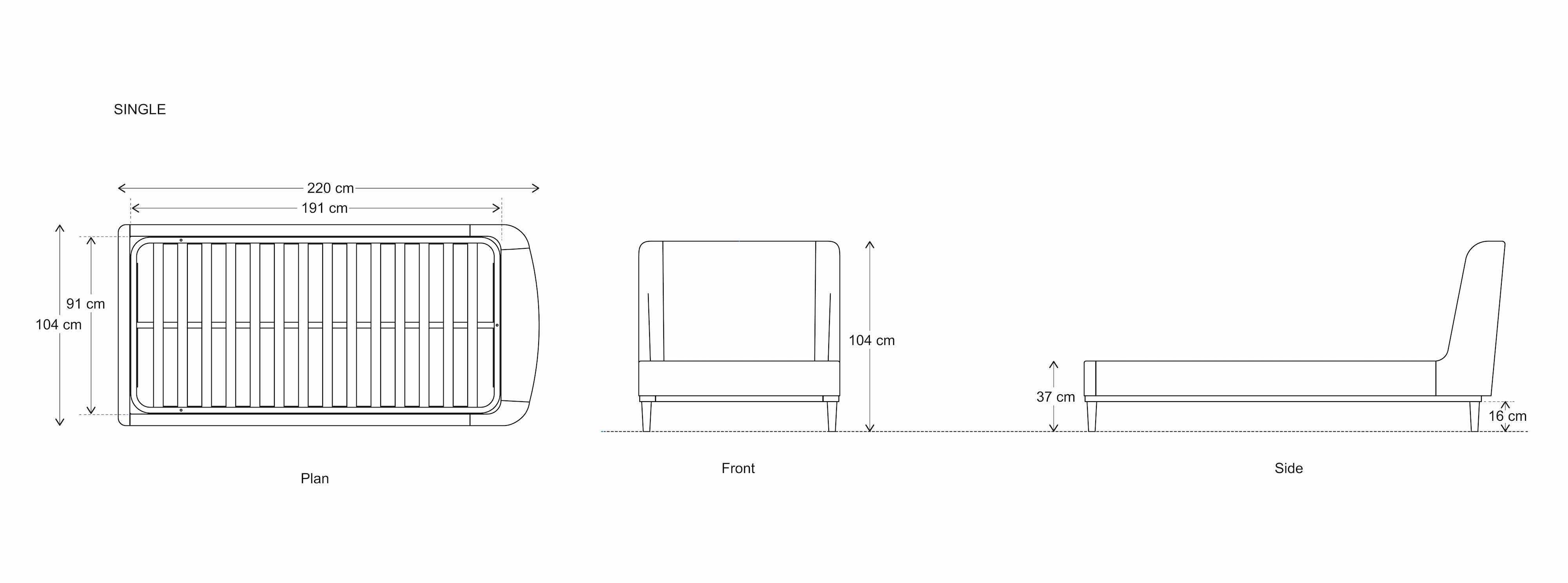 Bed single dimension