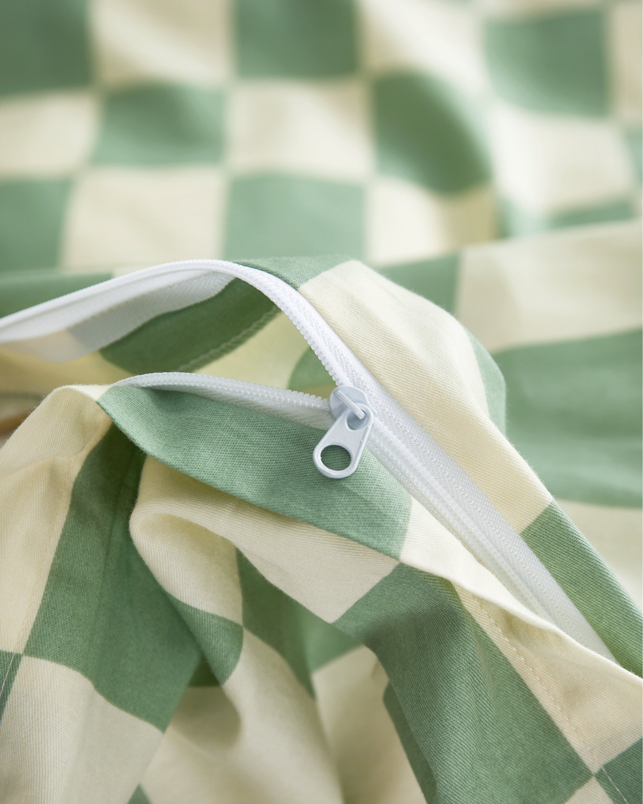 Green Checkered Cotton Duvet Cover Set