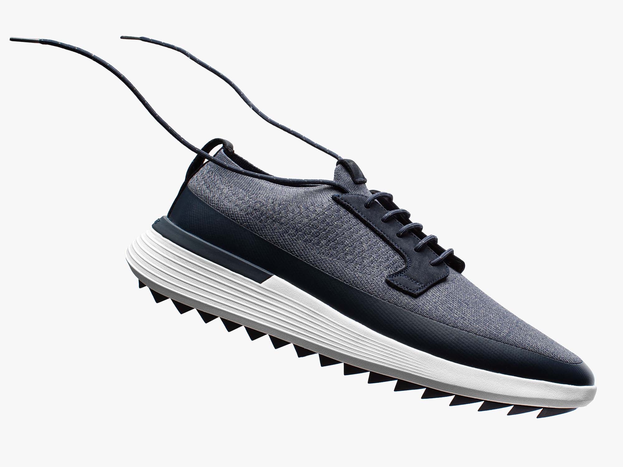 Men's Hybrid Dress shoe Swiftknit Derby WTZ in Heather Navy floating on a white background