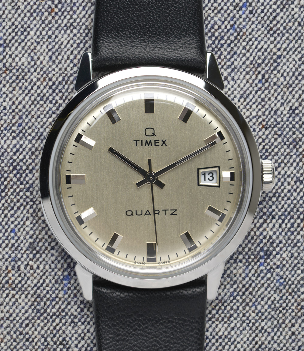 Q Timex 1978 Reissue Date 35mm Leather Strap Watch